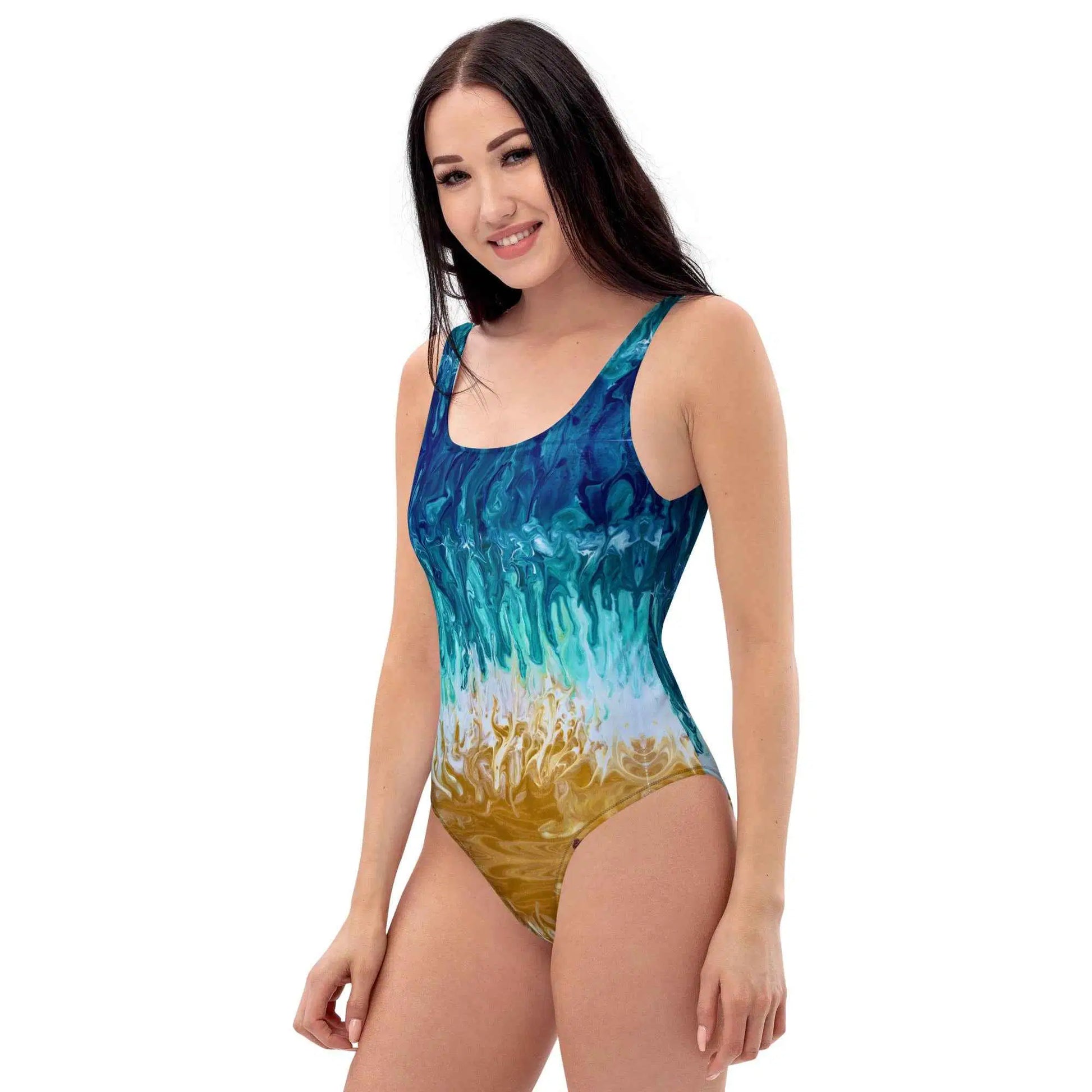 Women's Swimsuit - Good Tidings - Fluid Blue Gold