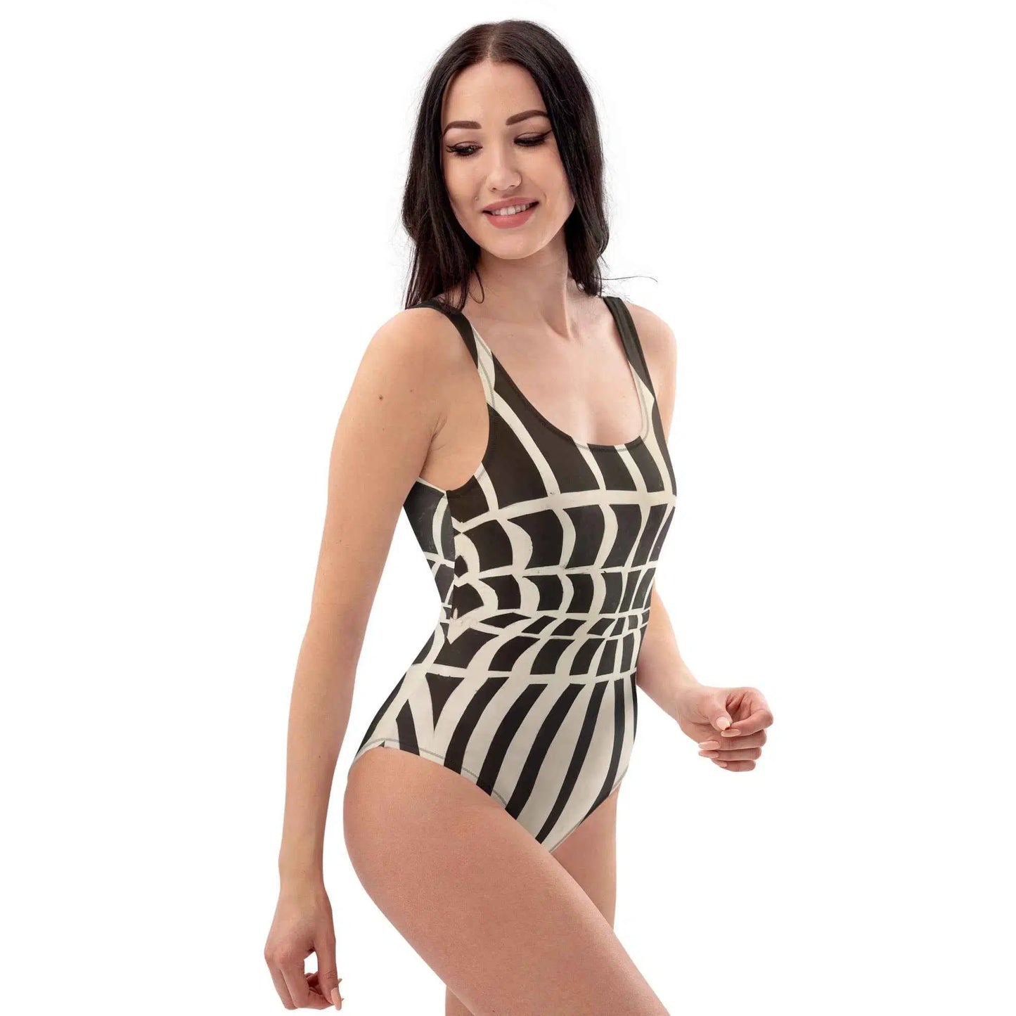 One Piece Swimsuit - Optical Web - Black & White Illusion