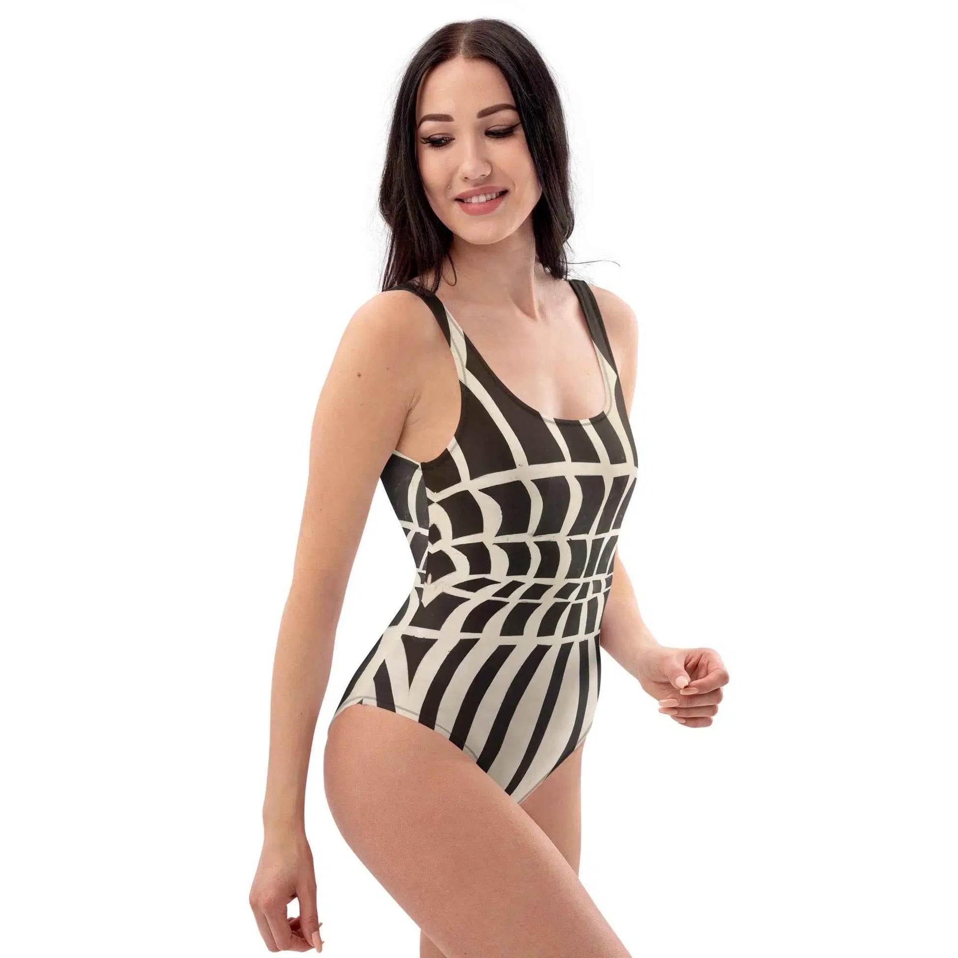 One Piece Swimsuit - Optical Web - Black & White Illusion