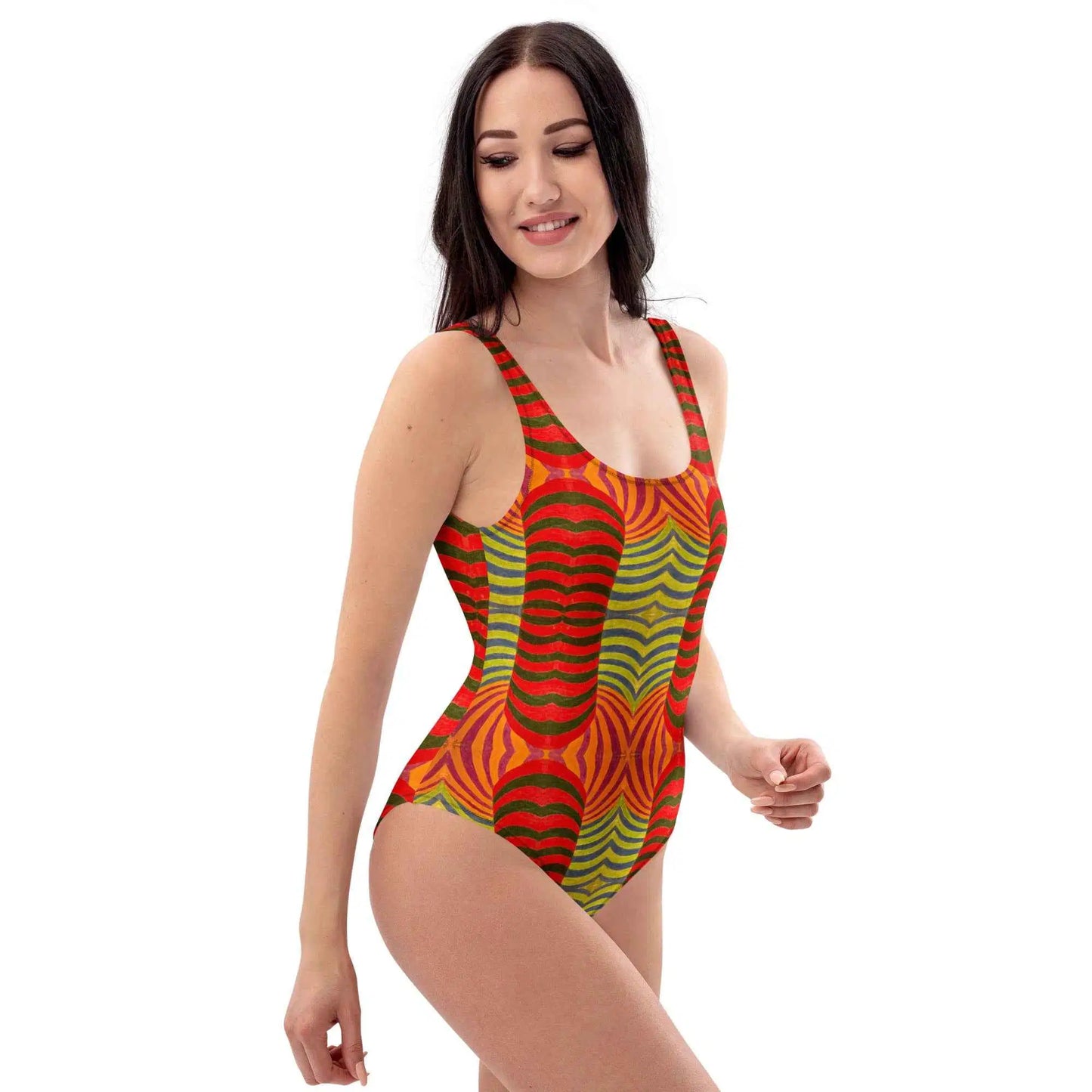 One Piece Swimsuit - No Brake Zone - Geometric Op Art Motion
