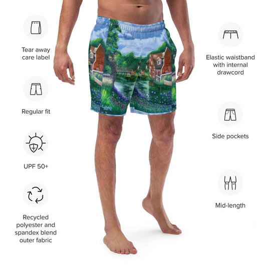 Men's Swim Trunks - River Melody - Impressionist Landscape