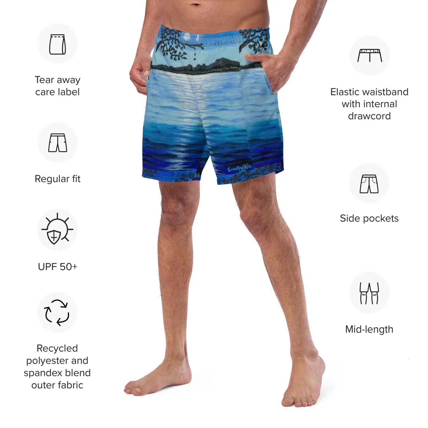 Men's Trunks - Nocturned - Tonalism Moonlit Night Scene