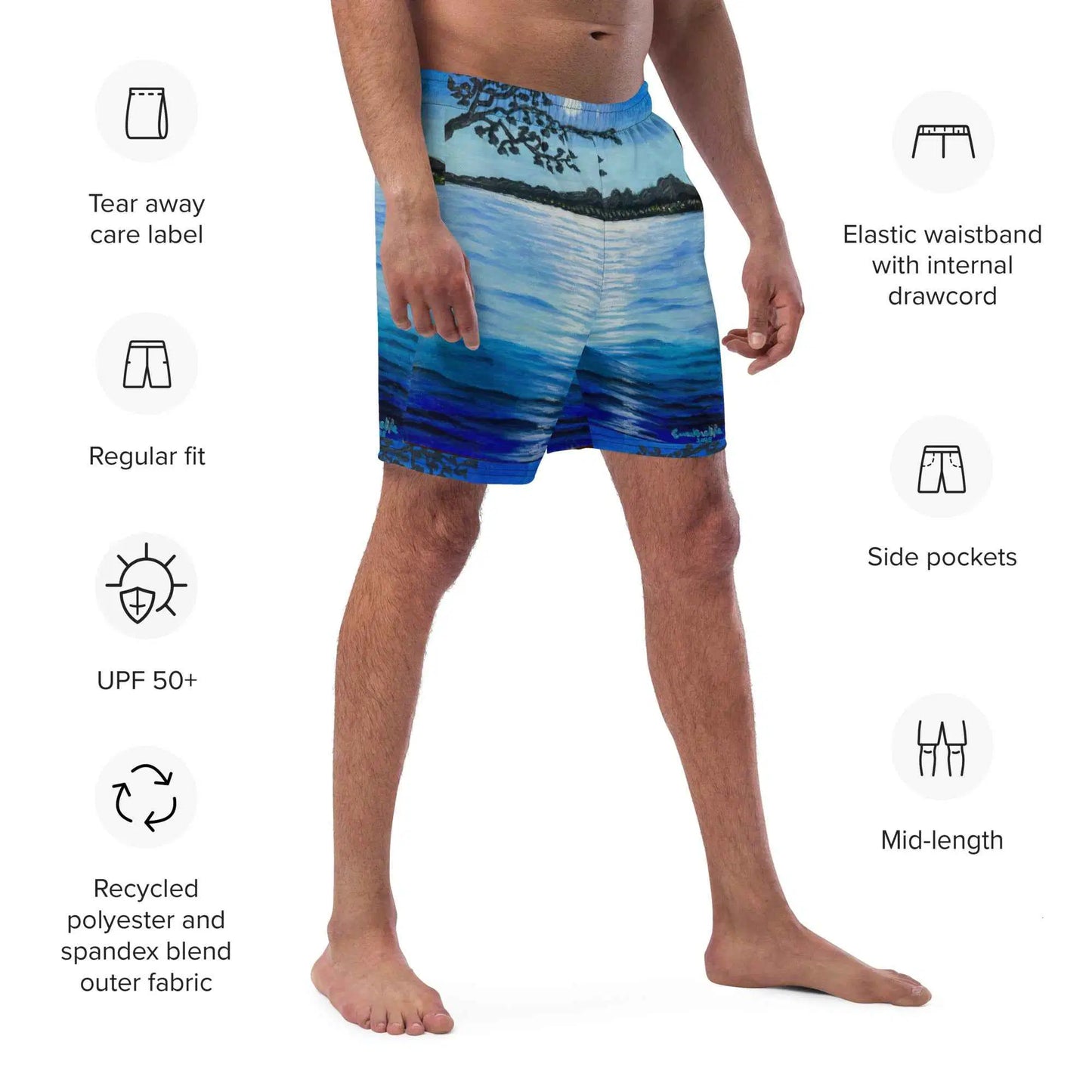 Men's Trunks - Nocturned - Tonalism Moonlit Night Scene