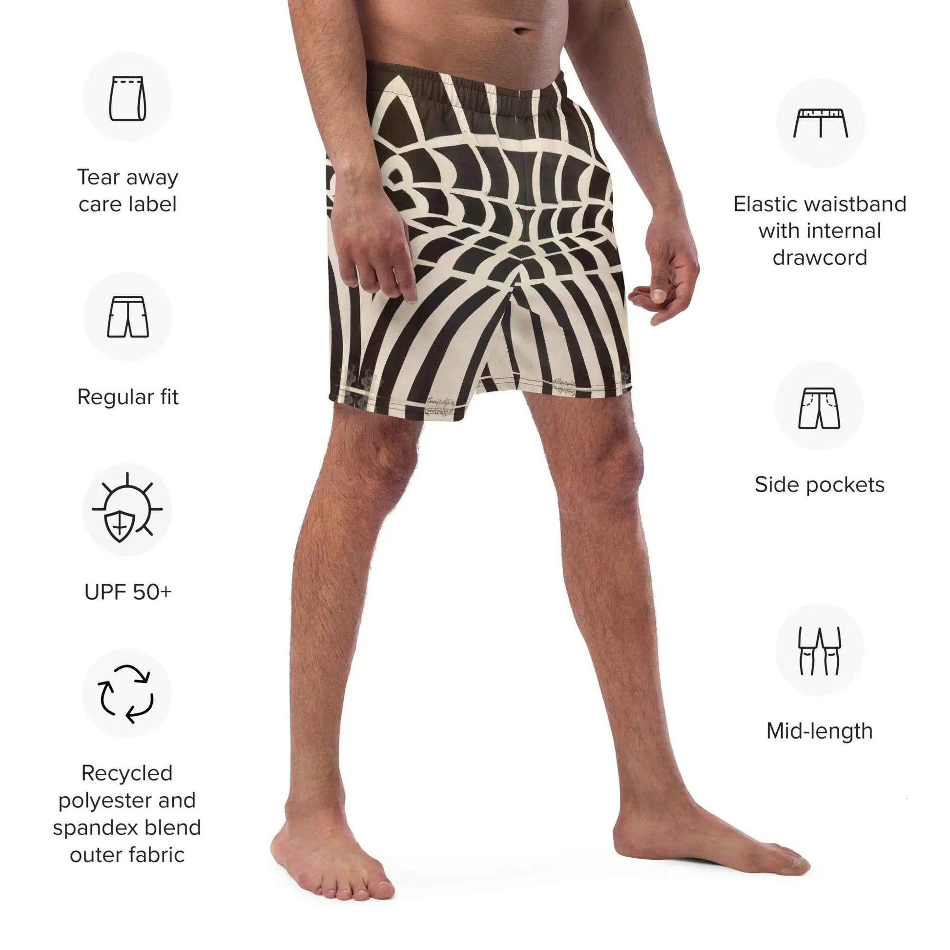 Men's Trunks - Optical Web - Op Art Black & White Illusion