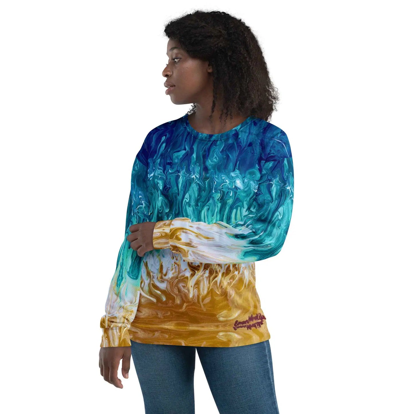 Unisex Sweatshirt - Good Tidings - Fluid Blue Gold Ocean