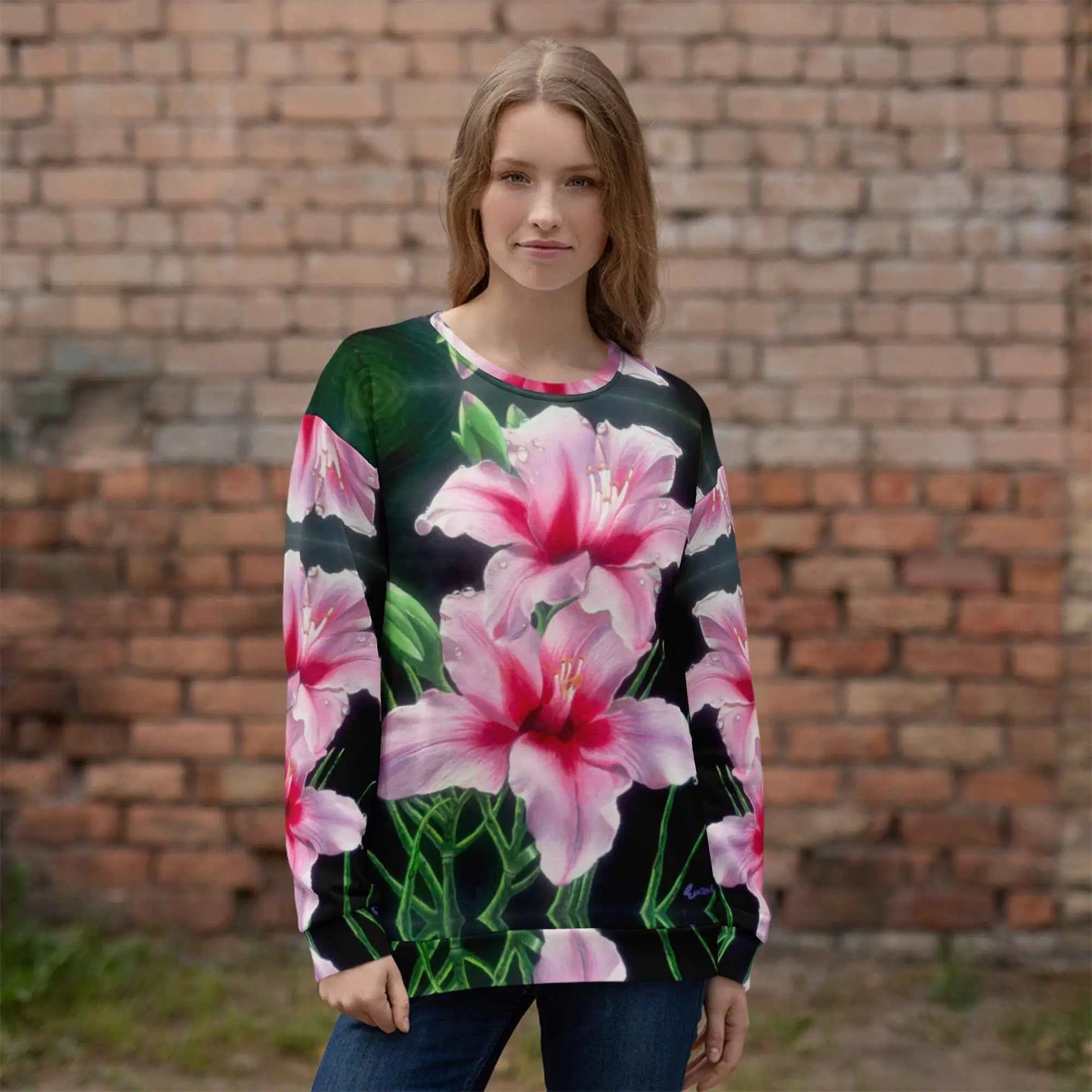 Unisex Sweatshirt - Desire - Pink Lily Floral Realism