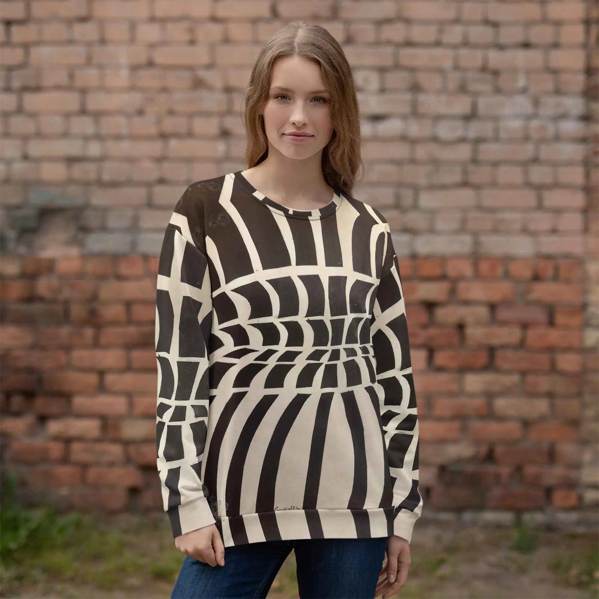 Unisex Sweatshirt - Optical Web - Black & White Illusion Art