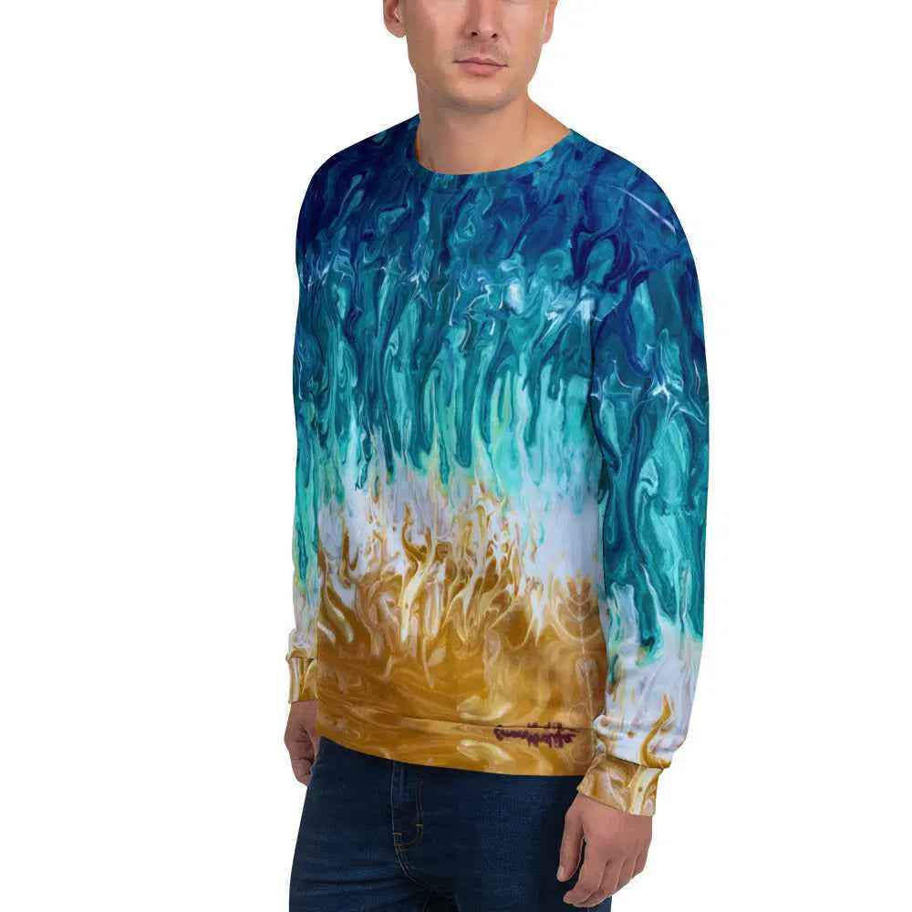 Unisex Sweatshirt - Good Tidings - Fluid Blue Gold Ocean