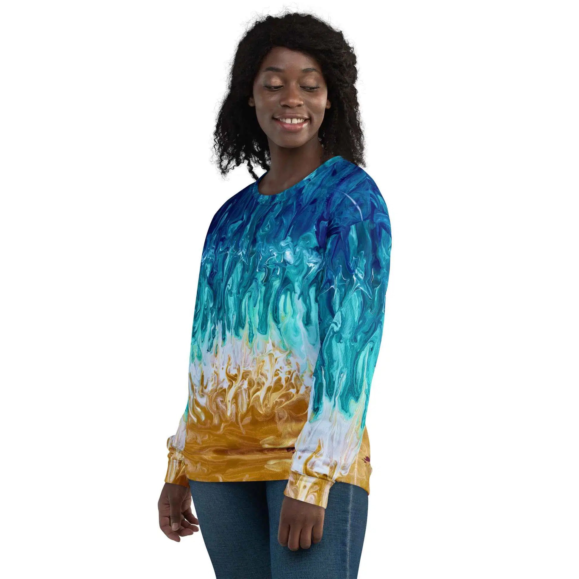 Unisex Sweatshirt - Good Tidings - Fluid Blue Gold Ocean