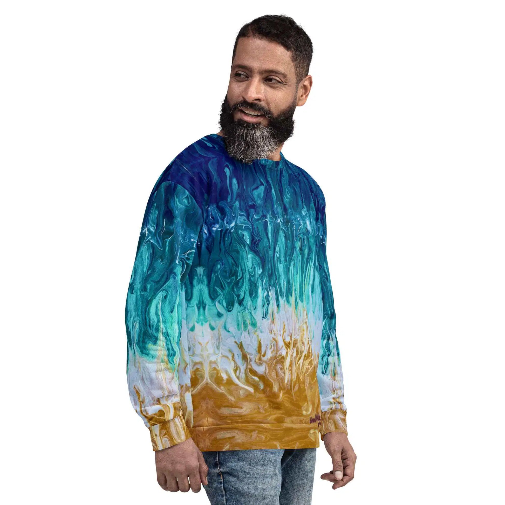 Unisex Sweatshirt - Good Tidings - Fluid Blue Gold Ocean