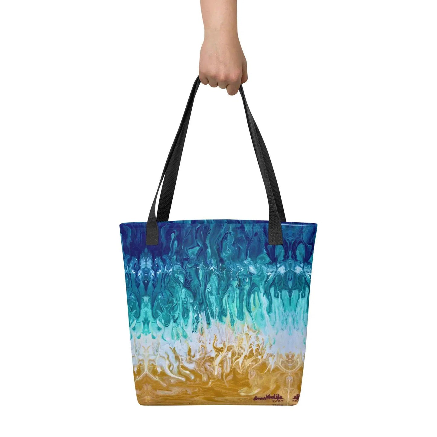 Tote Bag - Good Tidings - Fluid Blue Gold Ocean