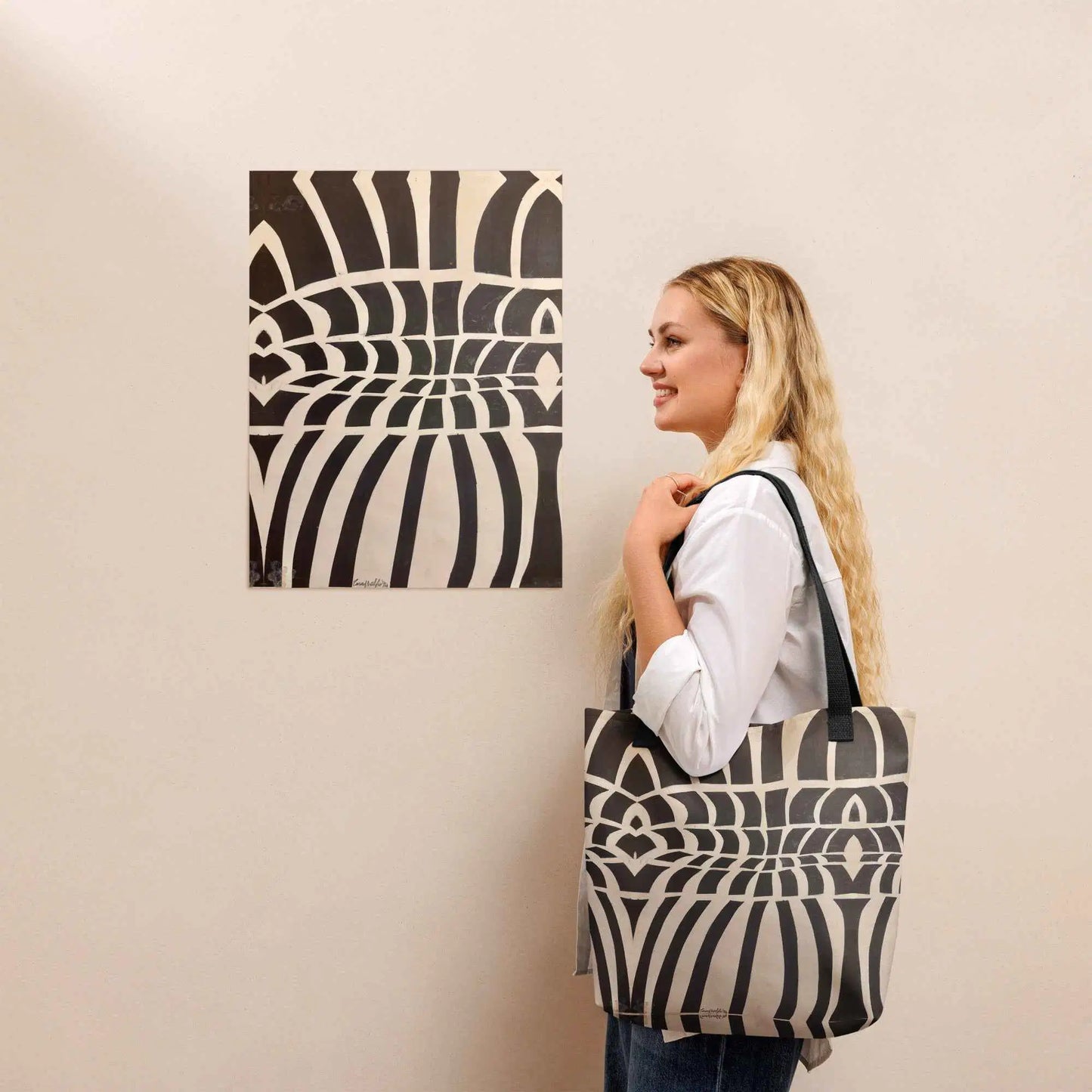 Tote Bag - Optical Web - Op Art Black & White Illusion