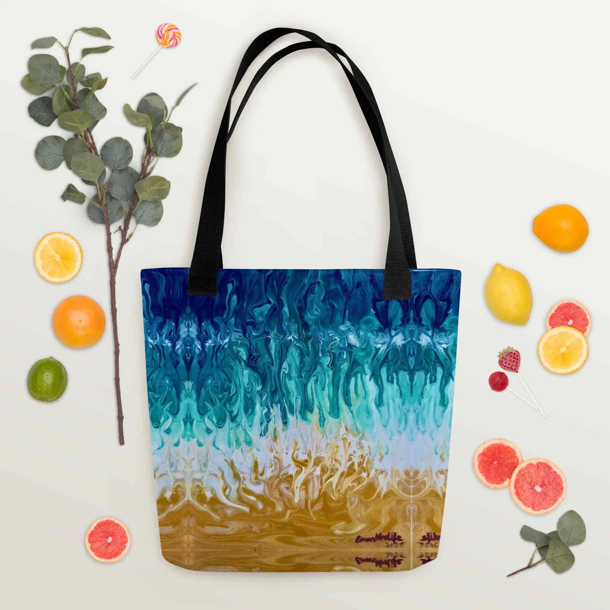 Tote Bag - Good Tidings - Fluid Blue Gold Ocean