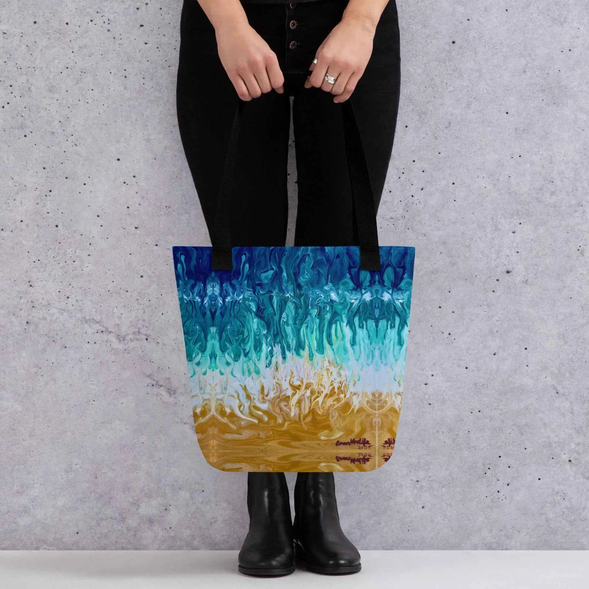 Tote Bag - Good Tidings - Fluid Blue Gold Ocean