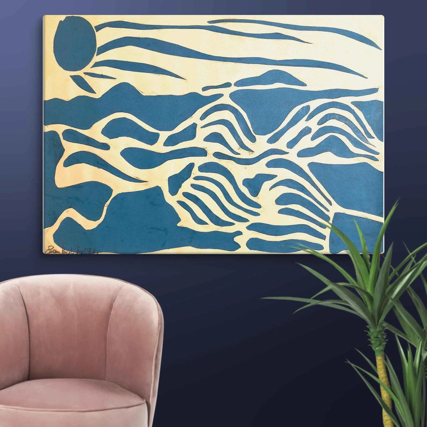 Canvas Print - Blue Airwaves - Minimalist Abstract Ocean - Eman's Gallery