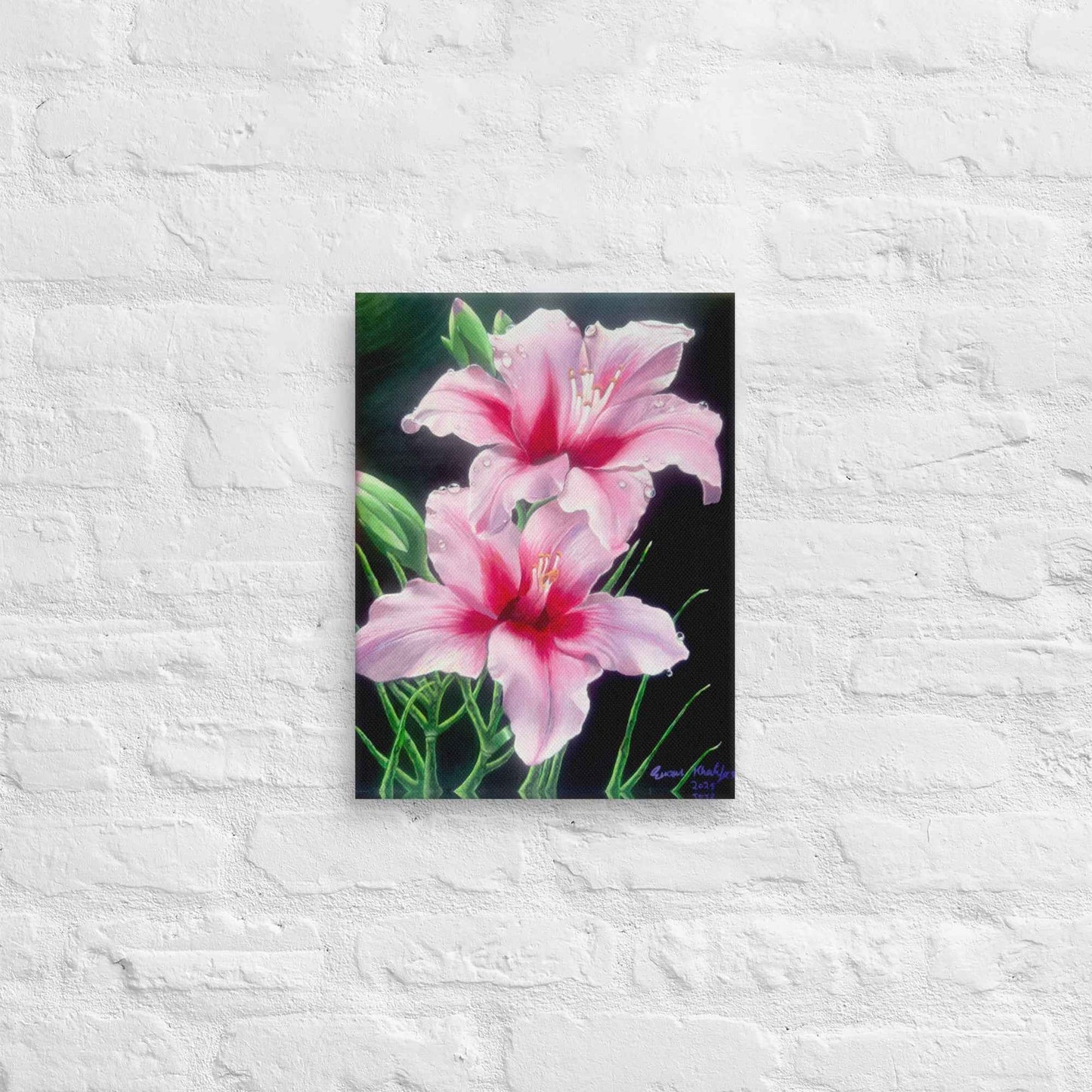 Canvas Print - Desire - Pink Lily Floral Realism on Black