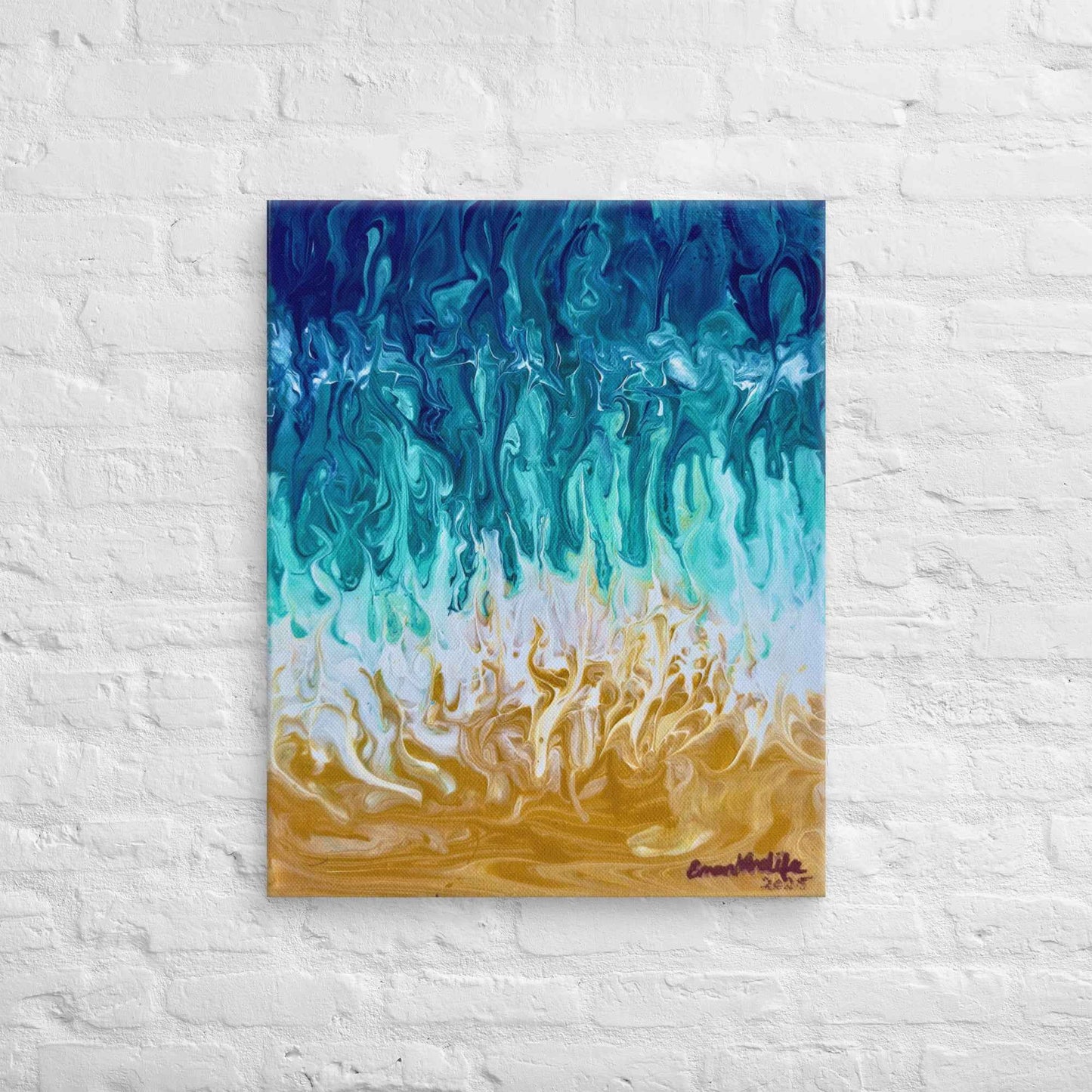 Canvas Print - Good Tidings - Fluid Blue Gold Ocean