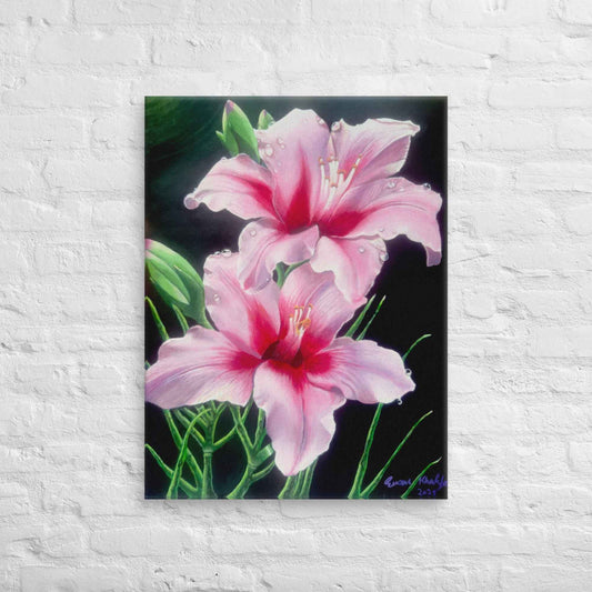 Canvas Print - Desire - Pink Lily Floral Realism on Black