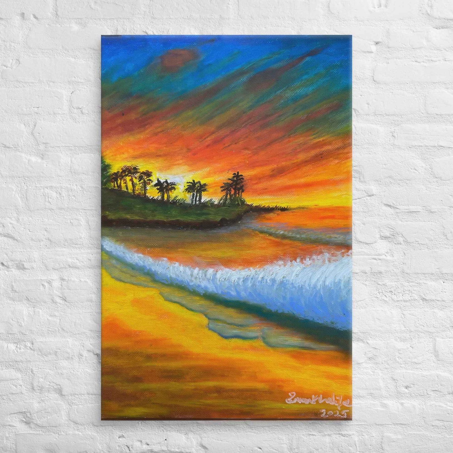 Original Painting - Day Blazed - Tropical Sunset & Palm Tree