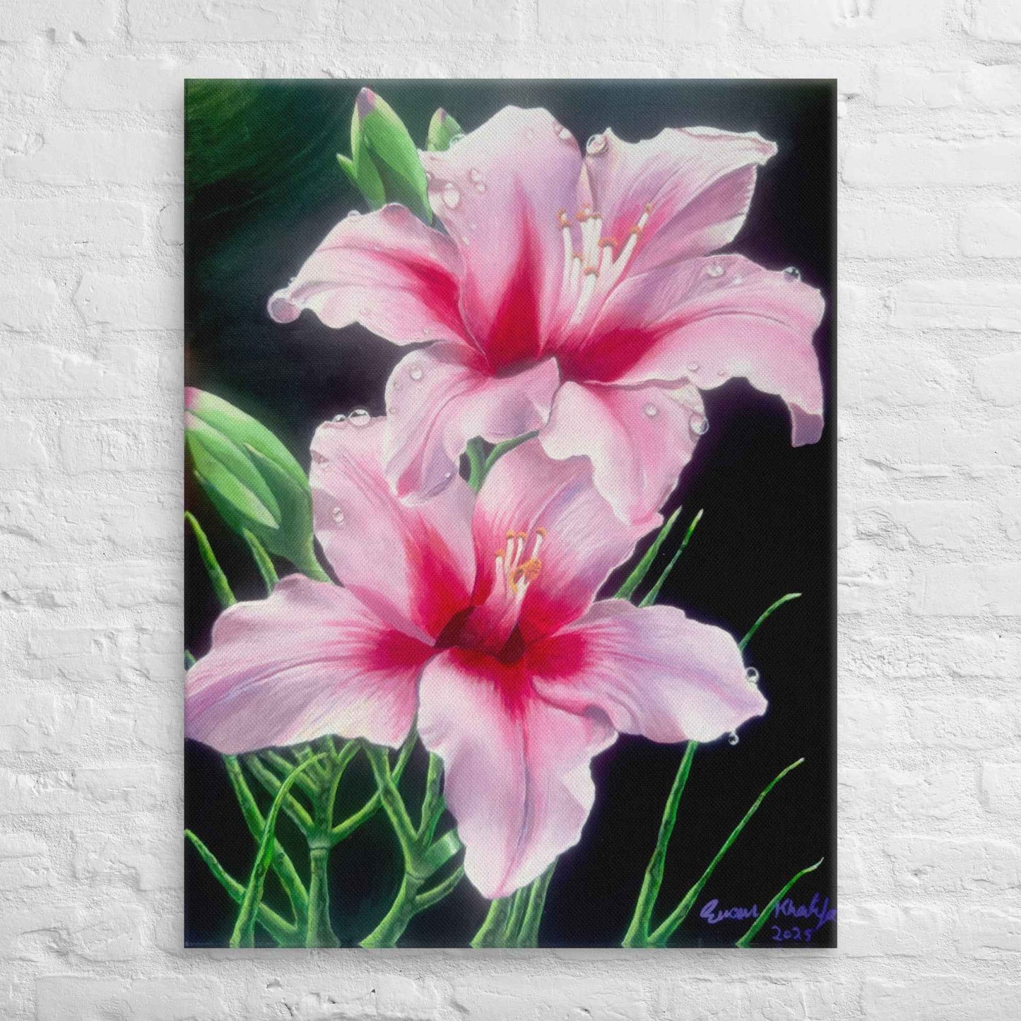Canvas Print - Desire - Pink Lily Floral Realism on Black