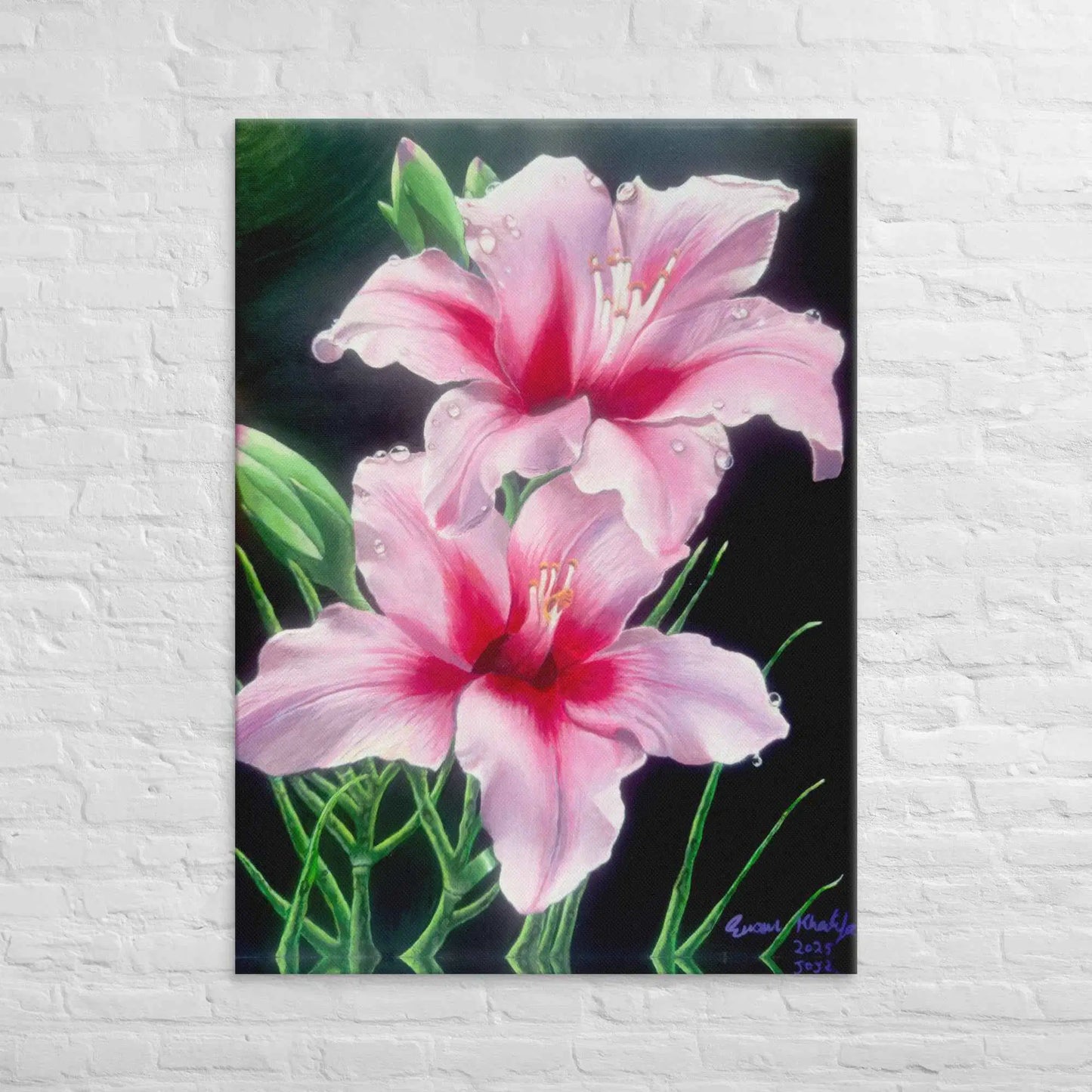 Canvas Print - Desire - Pink Lily Floral Realism on Black