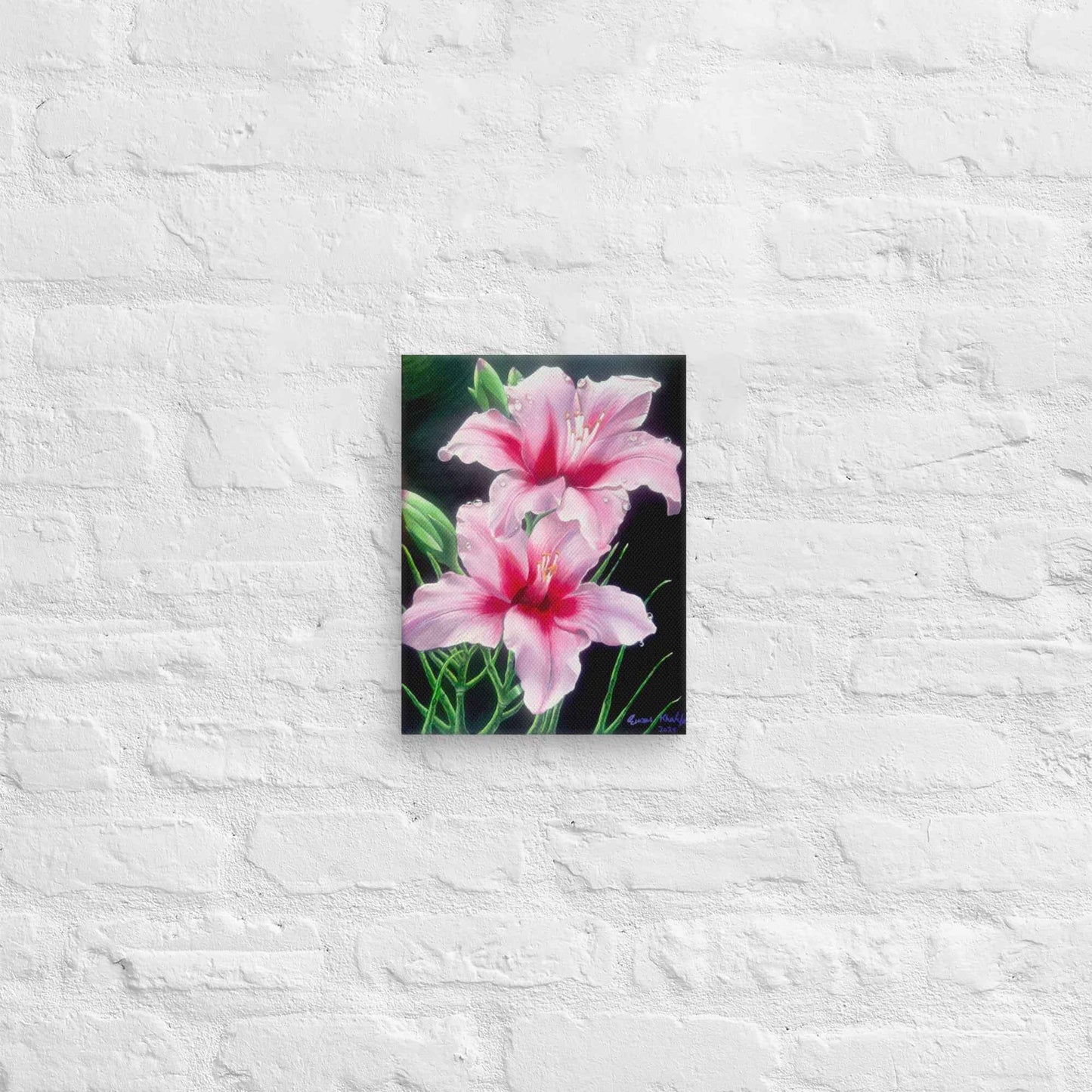 Canvas Print - Desire - Pink Lily Floral Realism on Black