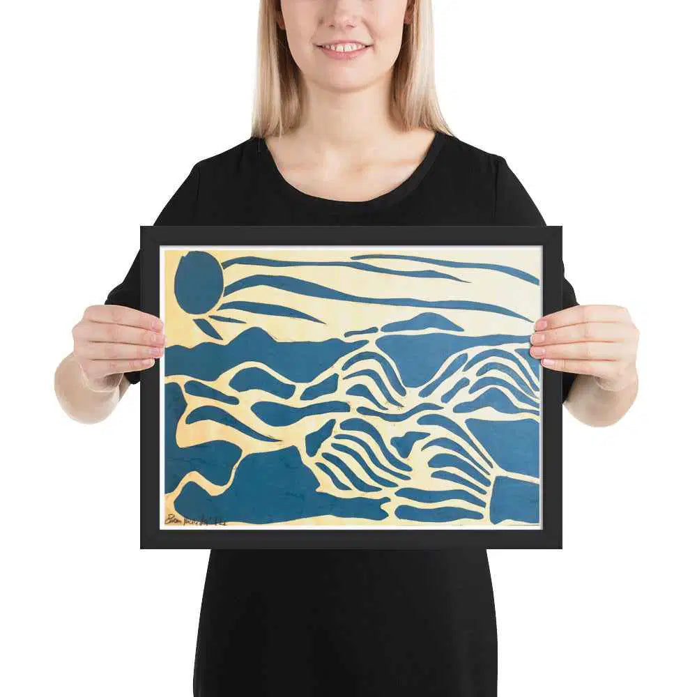 Framed Print - Blue Airwaves - Minimalist Abstract Ocean - Eman's Gallery