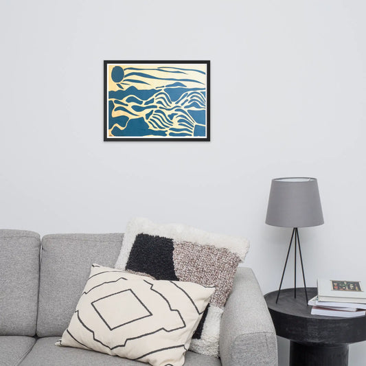 Framed Print - Blue Airwaves - Minimalist Abstract Ocean - Eman's Gallery