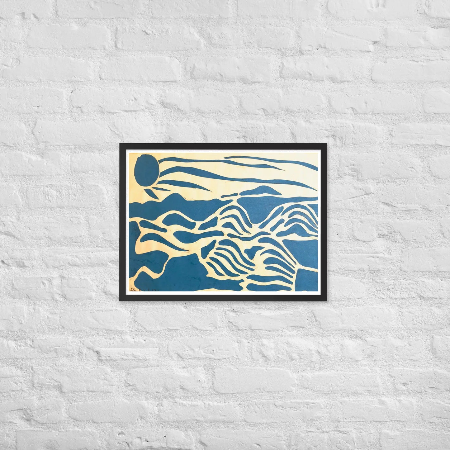 Framed Print - Blue Airwaves - Minimalist Abstract Ocean - Eman's Gallery