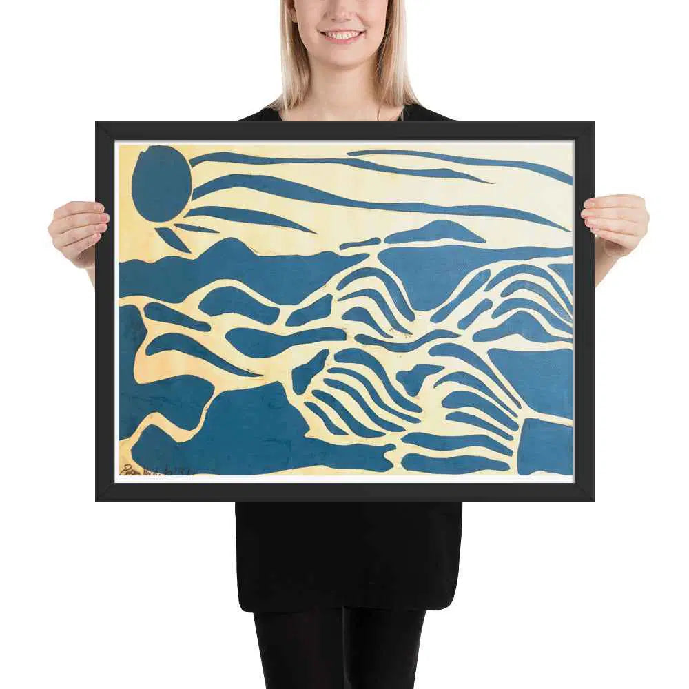 Framed Print - Blue Airwaves - Minimalist Abstract Ocean - Eman's Gallery