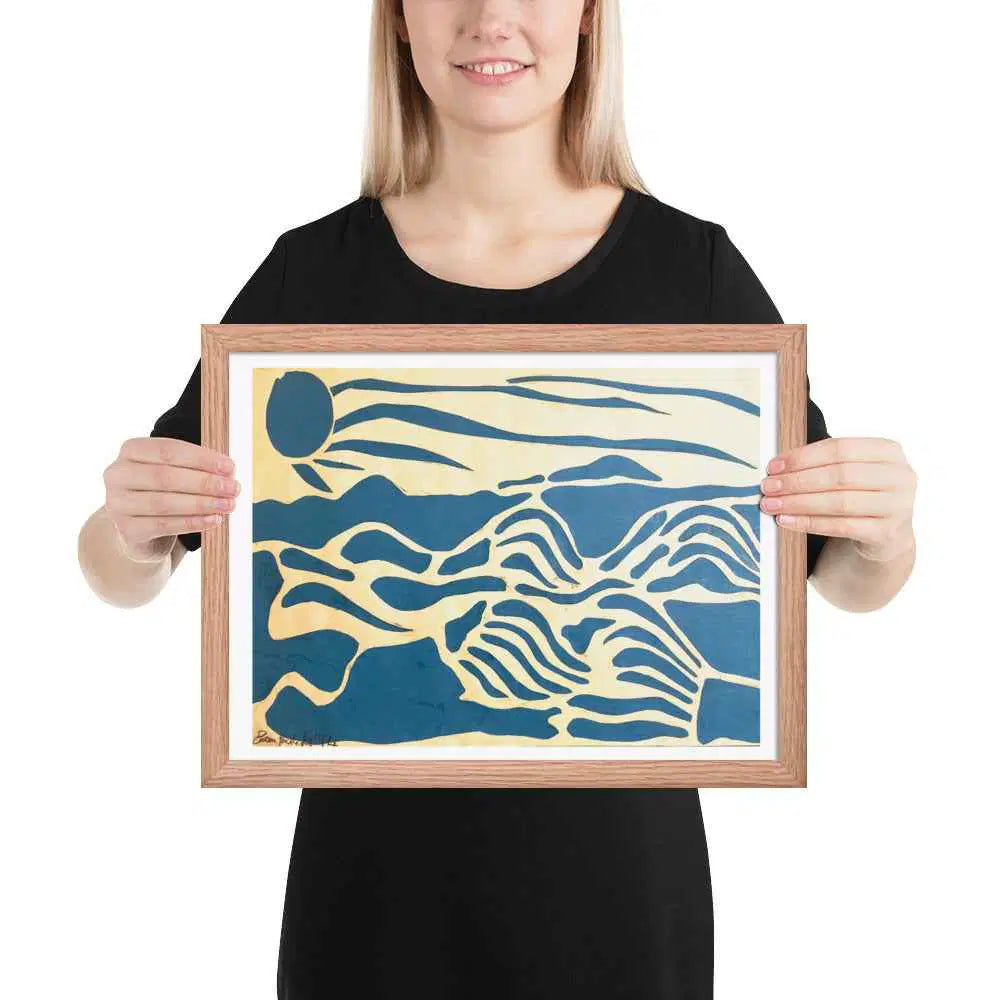 Framed Print - Blue Airwaves - Minimalist Abstract Ocean - Eman's Gallery