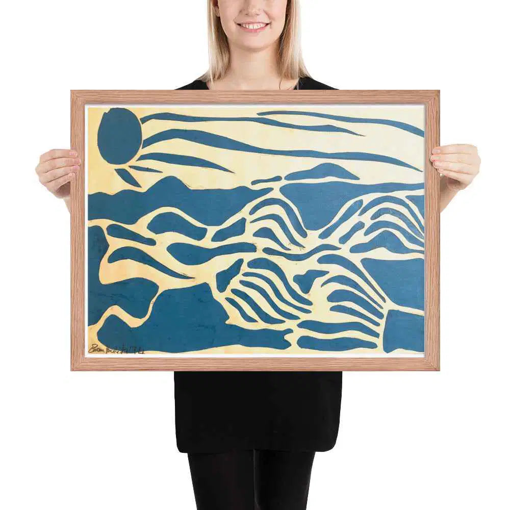 Framed Print - Blue Airwaves - Minimalist Abstract Ocean - Eman's Gallery