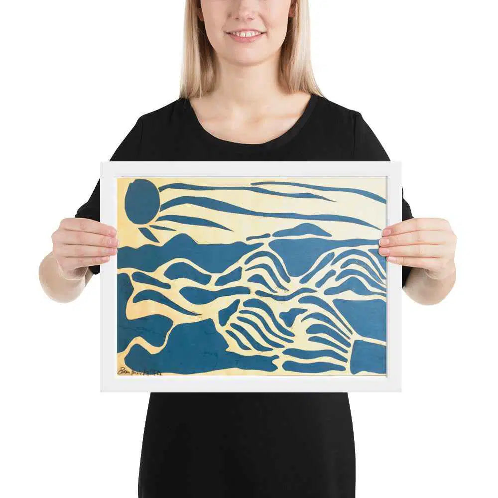 Framed Print - Blue Airwaves - Minimalist Abstract Ocean - Eman's Gallery