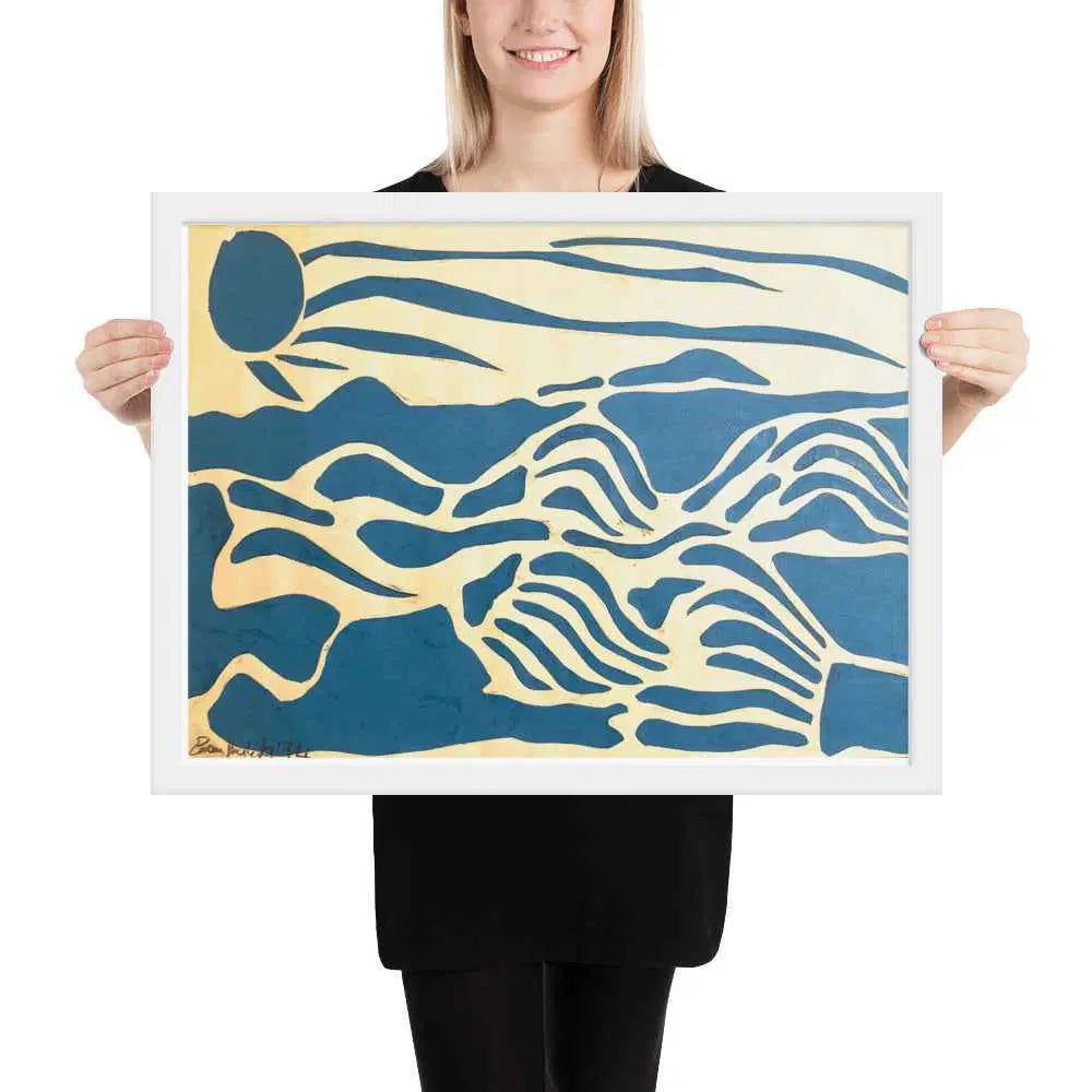 Framed Print - Blue Airwaves - Minimalist Abstract Ocean - Eman's Gallery