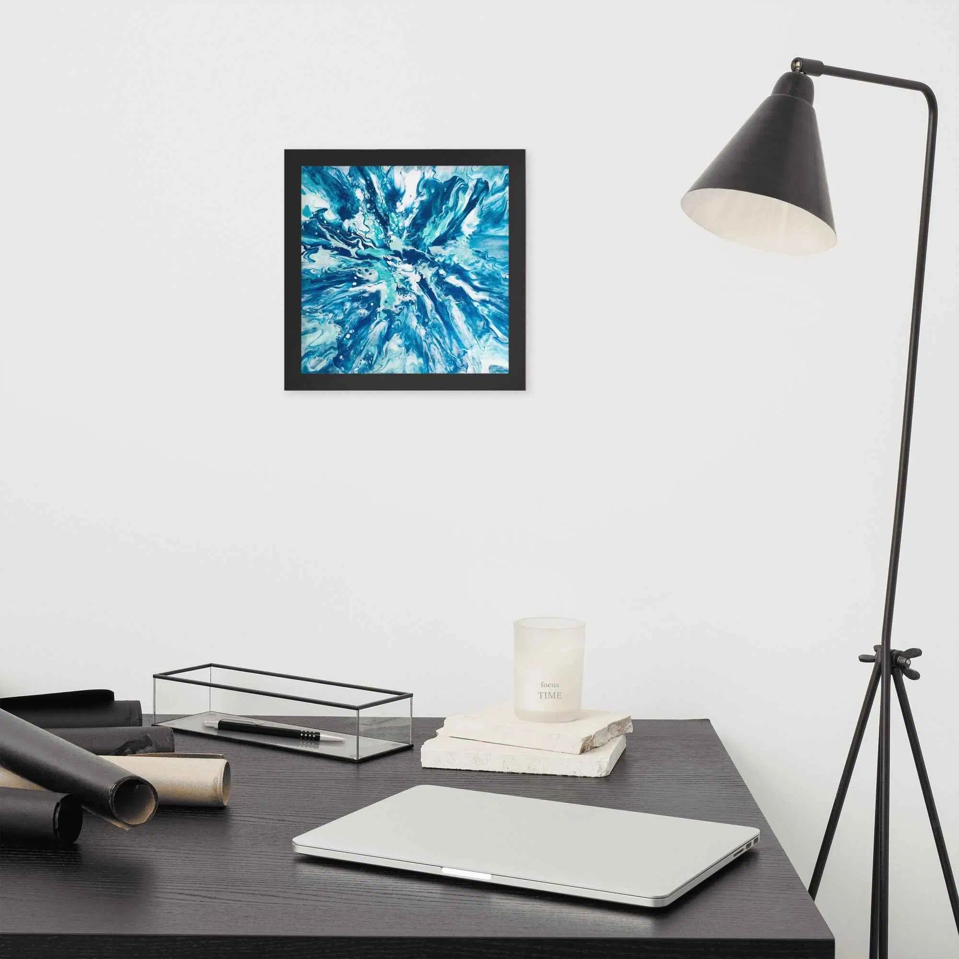 Framed Print - Riptide - Fluid Exploding Blue Wave Undertow
