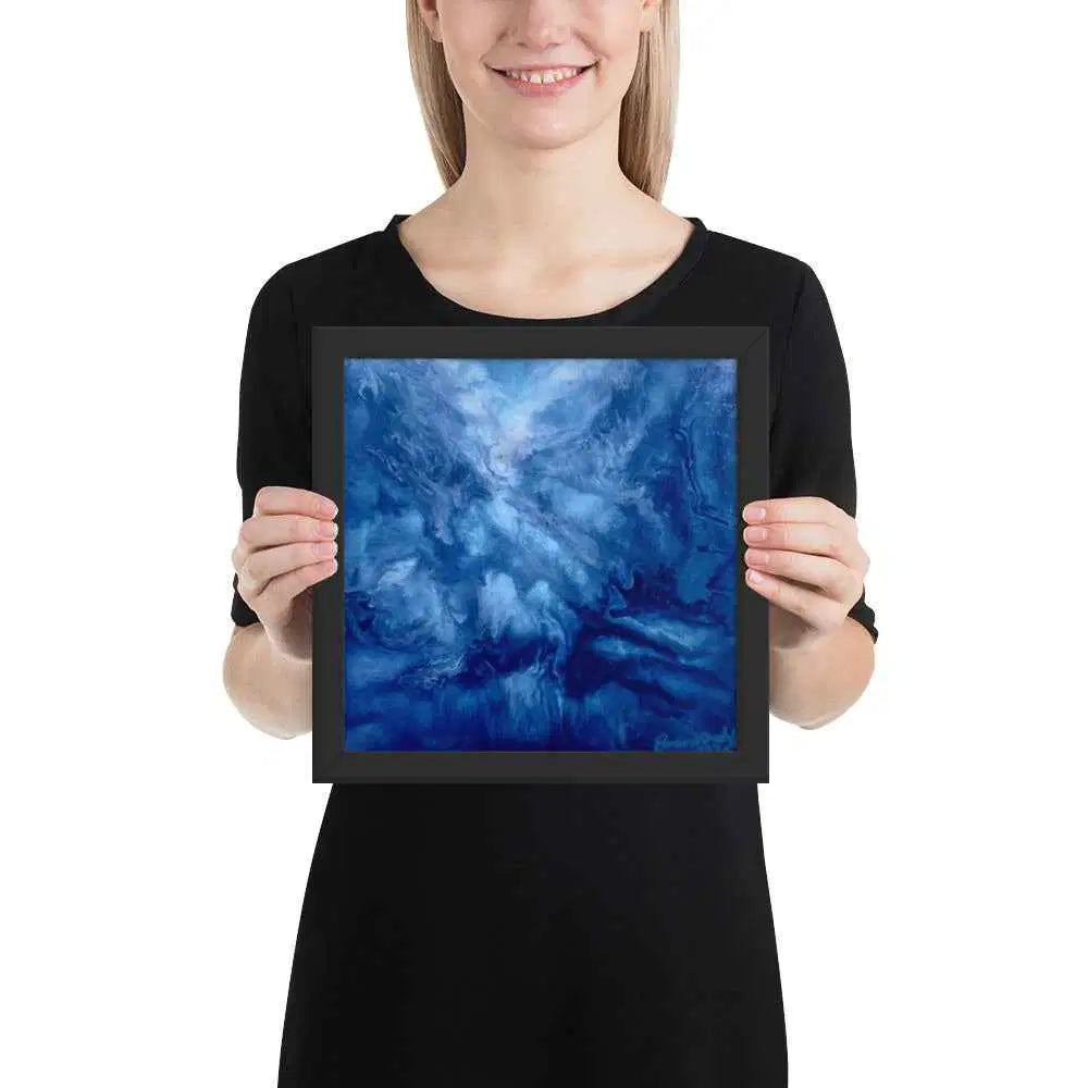 Framed Print - Thunder - Fluid Abstract Blue Storm Drama