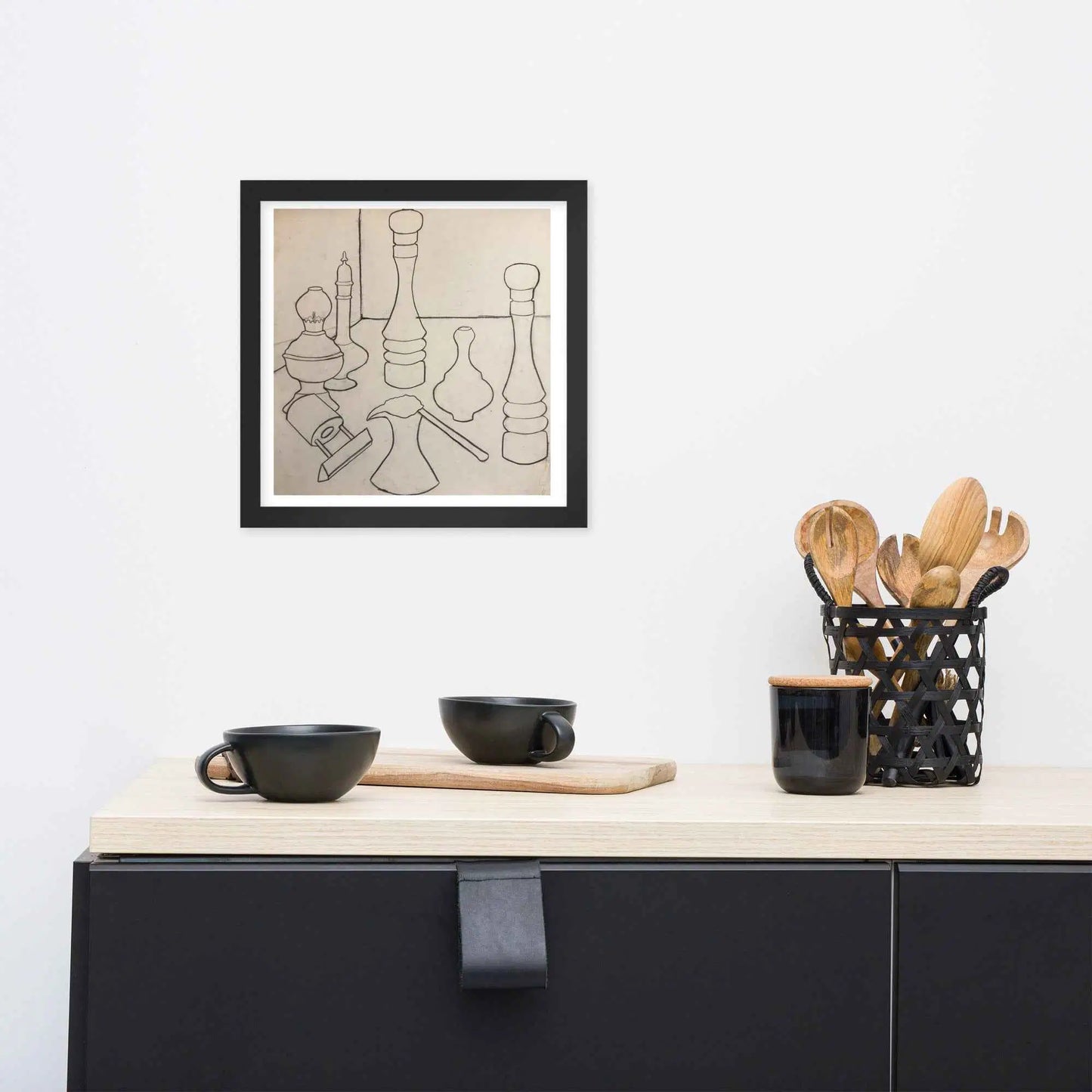 Framed Print - Contours of Orient - Monochrome Outline