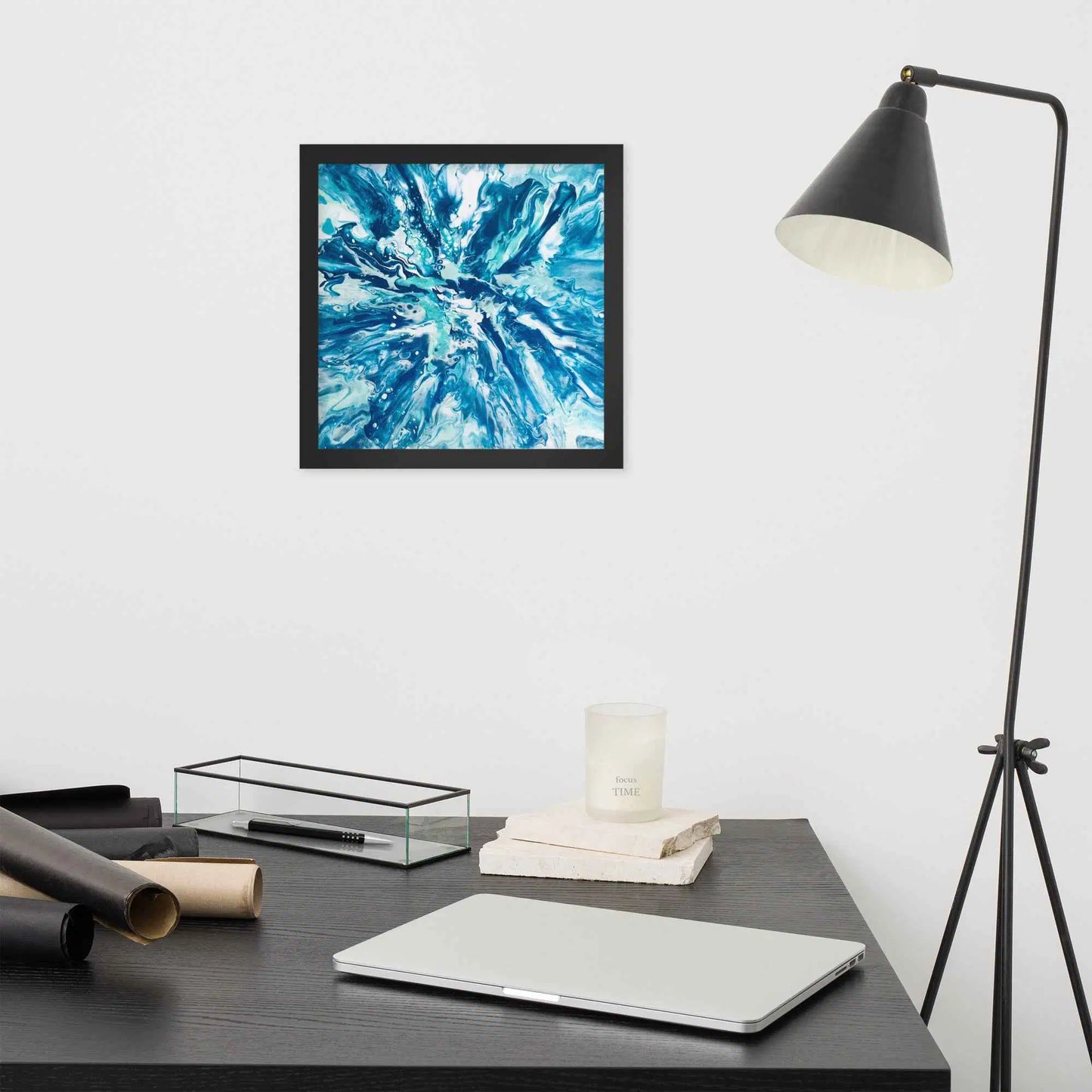 Framed Print - Riptide - Fluid Exploding Blue Wave Undertow