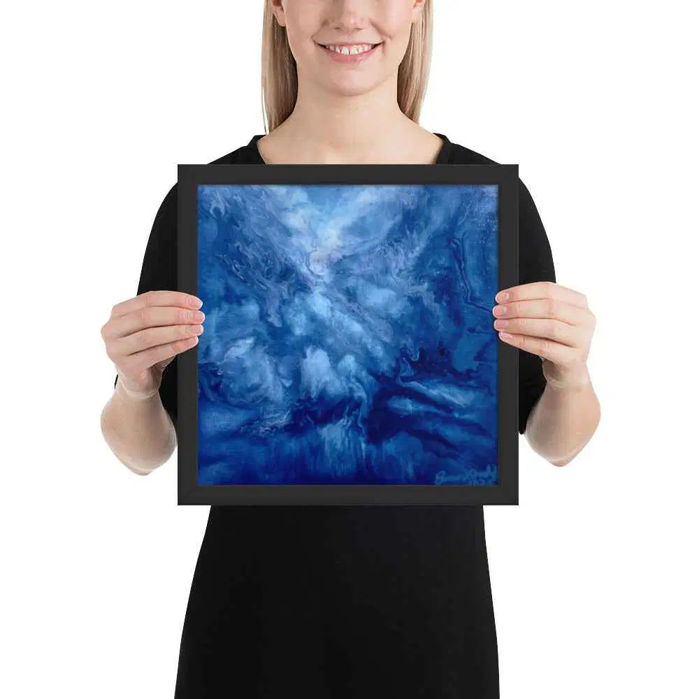 Framed Print - Thunder - Fluid Abstract Blue Storm Drama