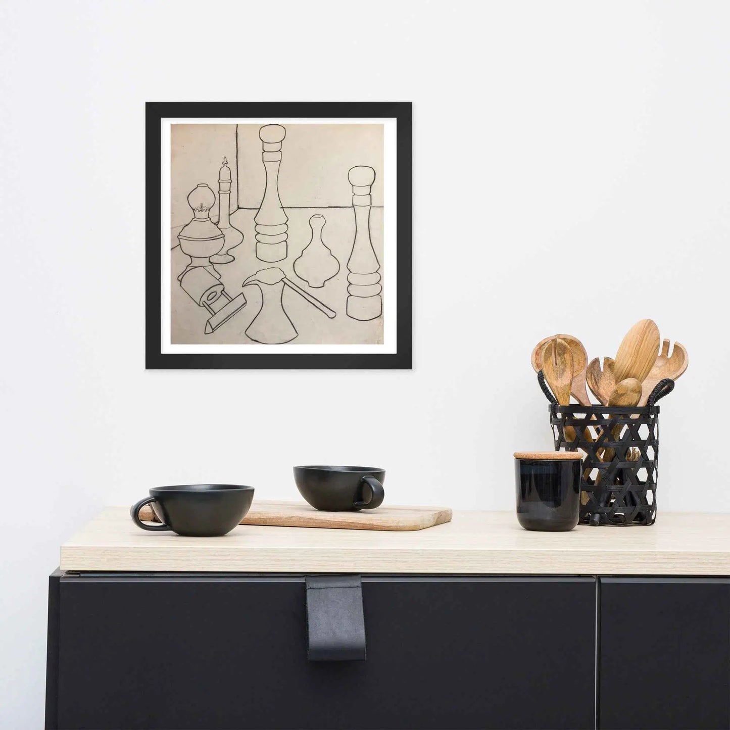 Framed Print - Contours of Orient - Monochrome Outline