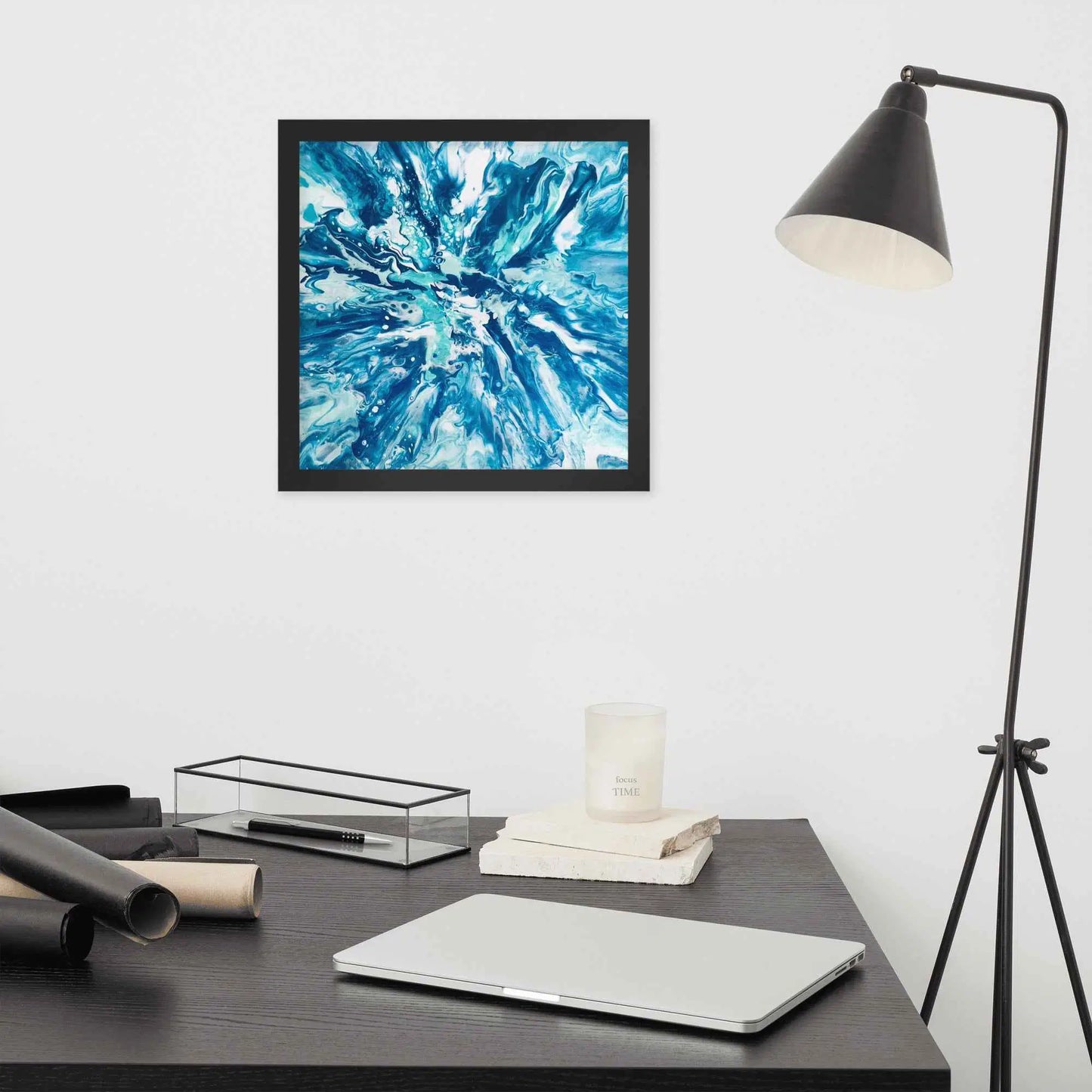 Framed Print - Riptide - Fluid Exploding Blue Wave Undertow