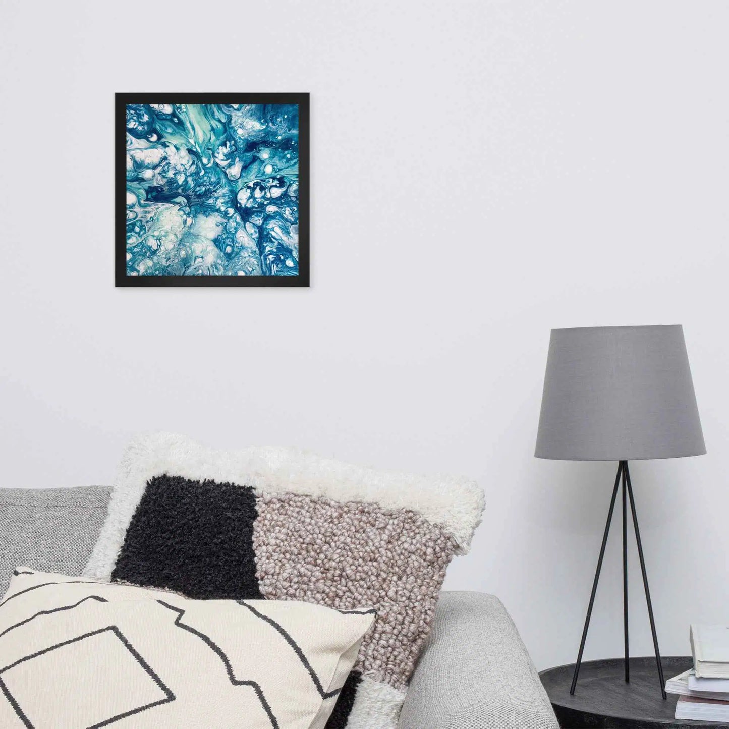 Framed Print - Reef - Blue Fluid Abstract Ocean Foam
