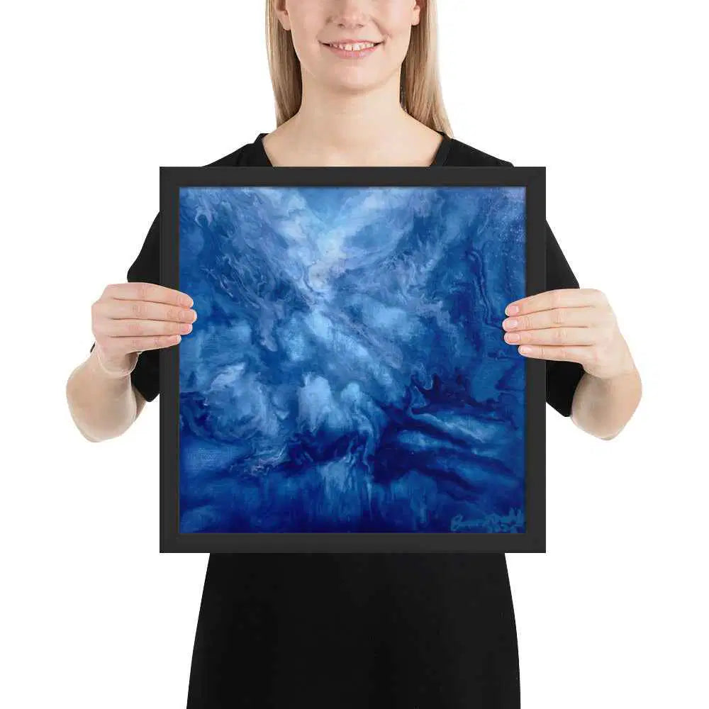 Framed Print - Thunder - Fluid Abstract Blue Storm Drama