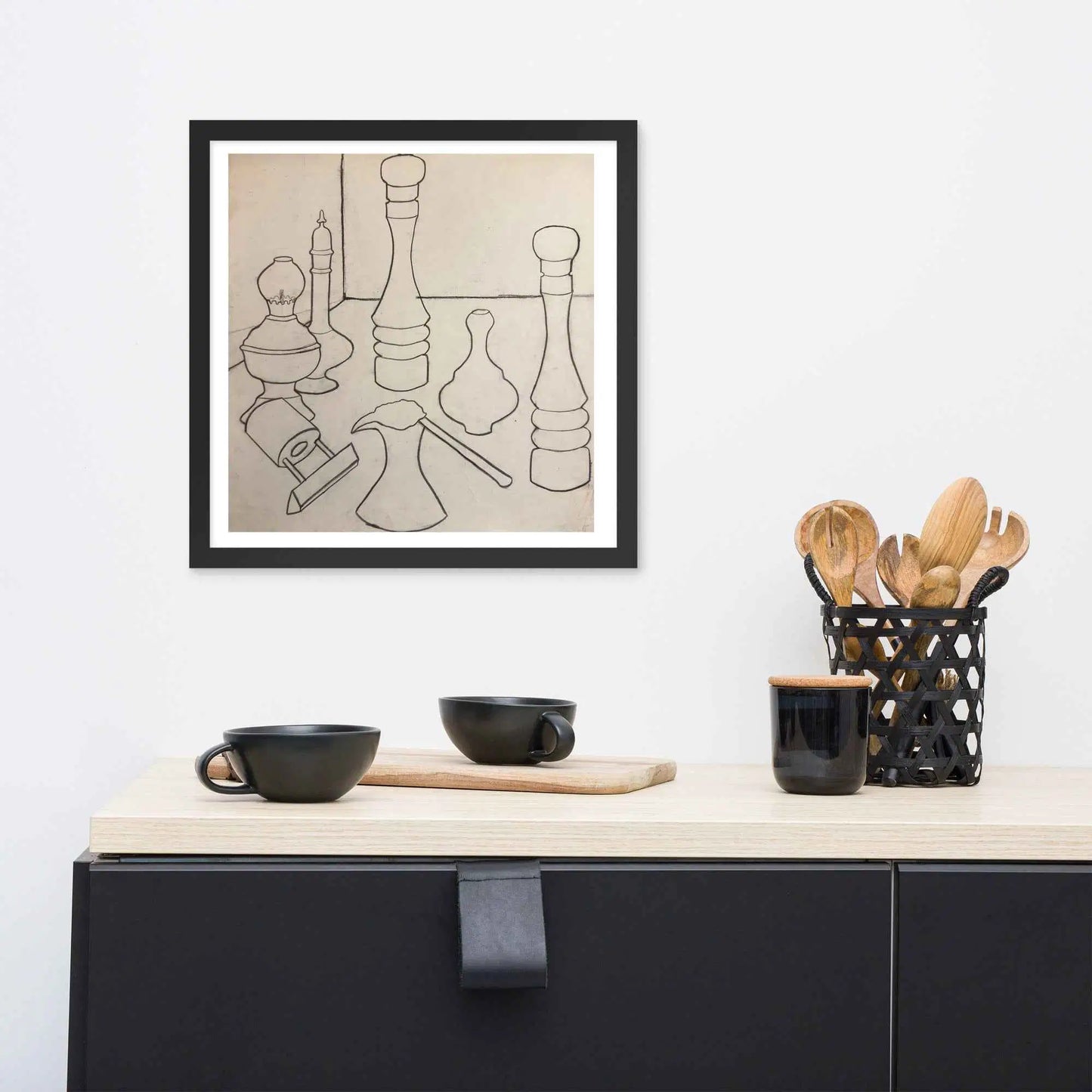 Framed Print - Contours of Orient - Monochrome Outline