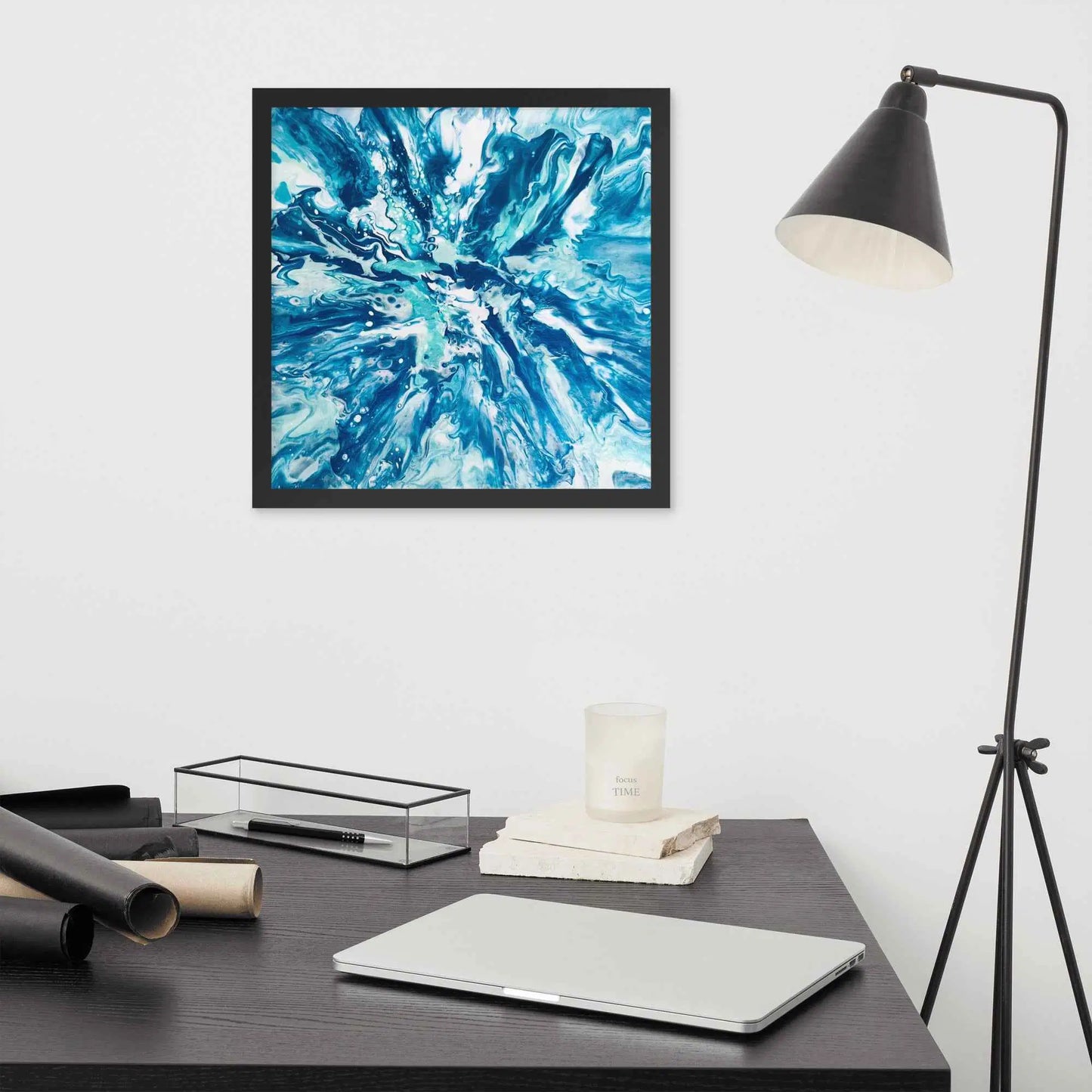 Framed Print - Riptide - Fluid Exploding Blue Wave Undertow