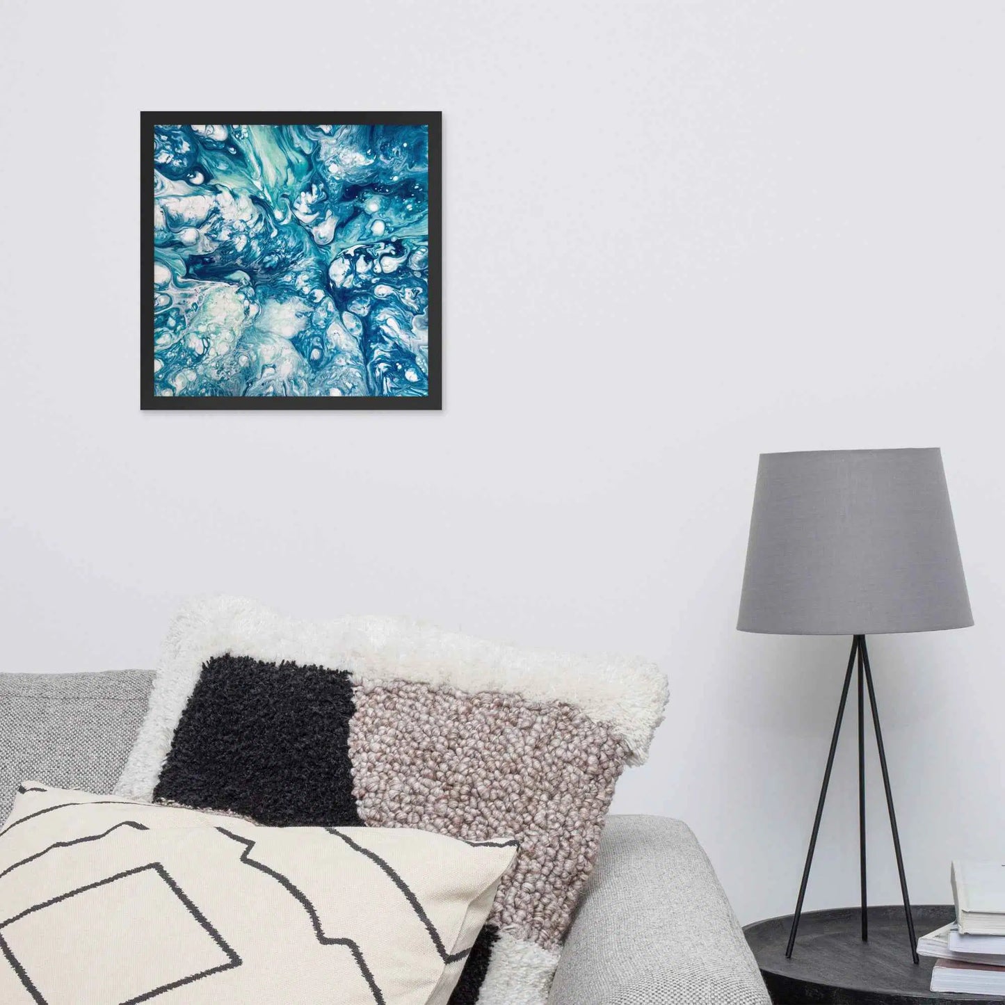 Framed Print - Reef - Blue Fluid Abstract Ocean Foam