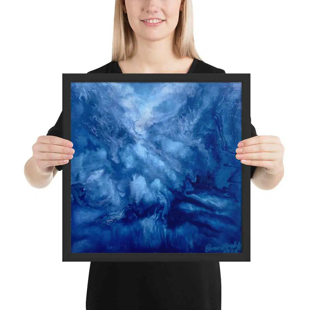 Framed Print - Thunder - Fluid Abstract Blue Storm Drama
