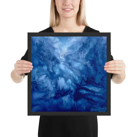 Framed Print - Thunder - Fluid Abstract Blue Storm Drama
