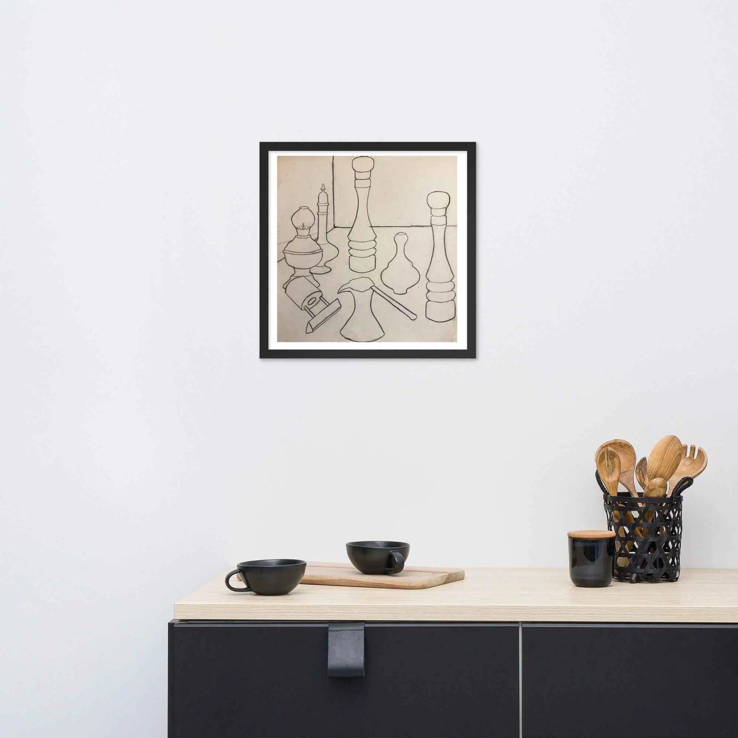 Framed Print - Contours of Orient - Monochrome Outline