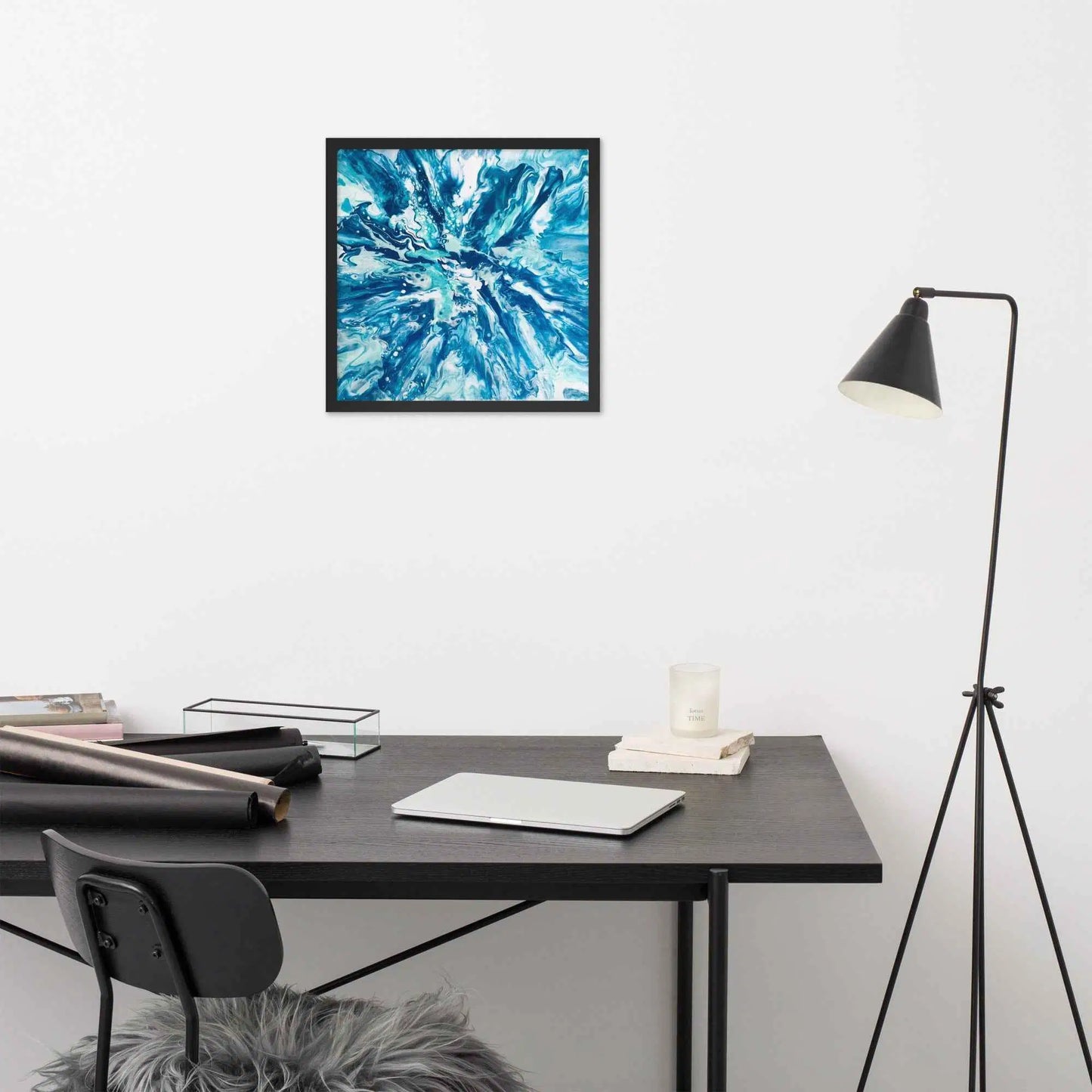 Framed Print - Riptide - Fluid Exploding Blue Wave Undertow